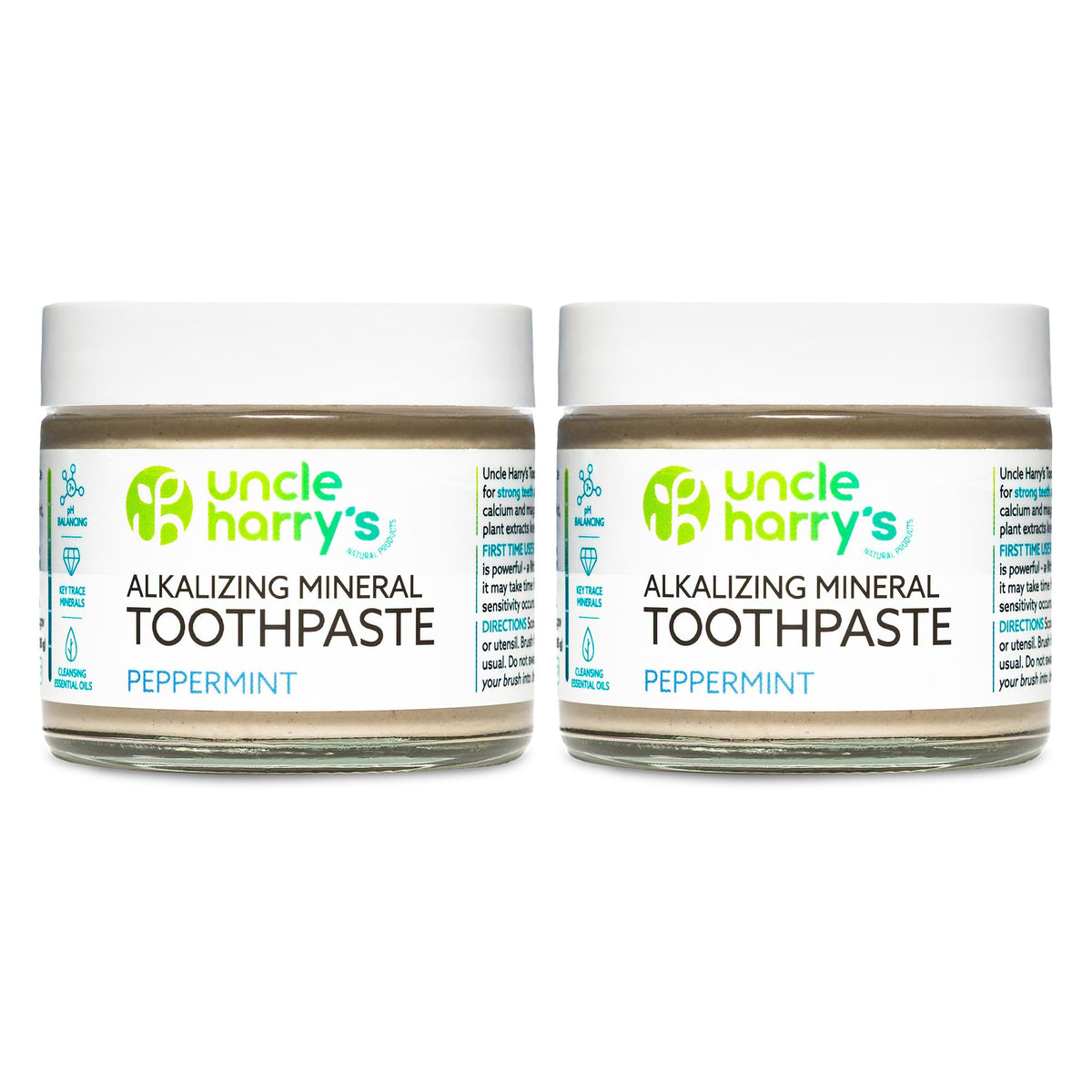 Uncle Harry's dentífrico de menta remineralizante en frasco de vidrio para uso diario