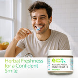Icono vegano y sin fluoruro para cuidados dentales conscientes.