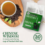 Uncle Lee's Tea China Green Dieters, taza en mano, sabor suave sin cafeína.