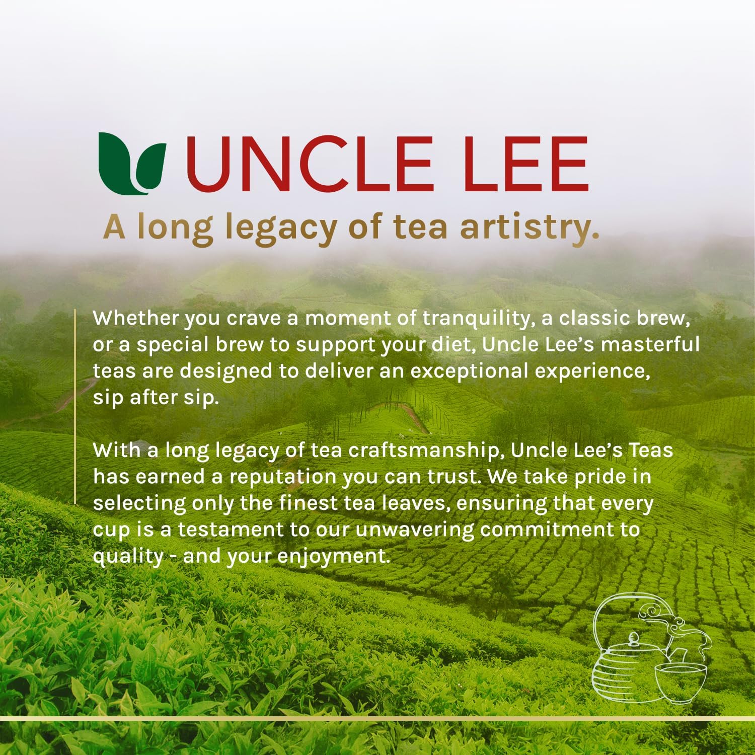 Uncle Lee's Tea embalaje elegante que facilita llevarlo a cualquier lugar.