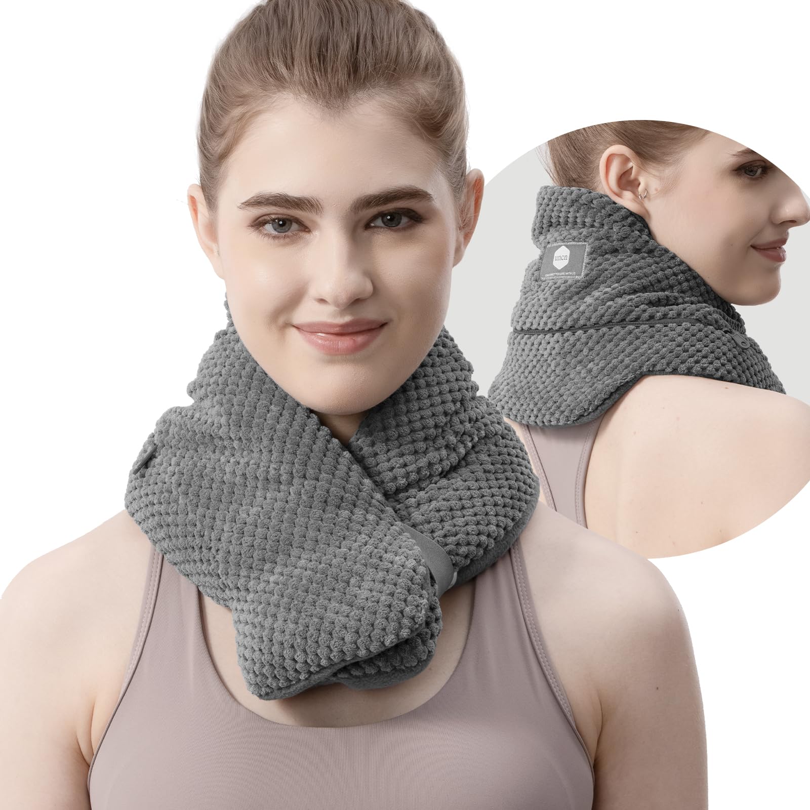 Almohadilla UNCN para cuello con cubierta lavable en uso diario.