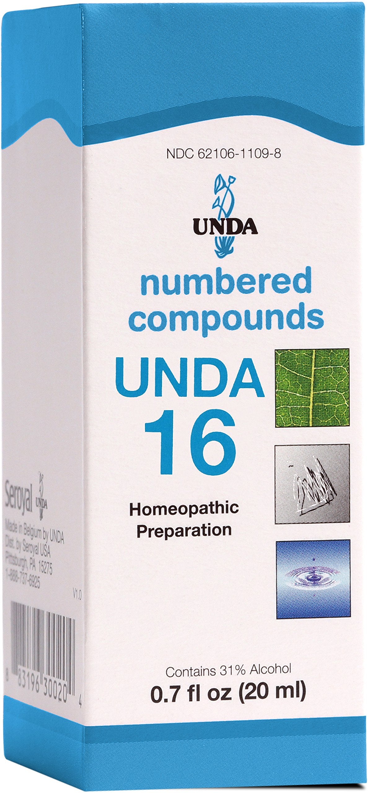 UNDA 16 Compuestos Numerados, botella, apoyo al equilibrio diario