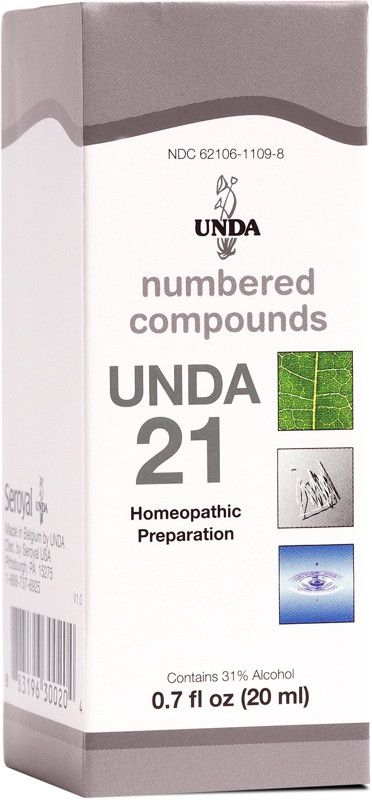 UNDA 21 Compuestos Numerados, frasco de 0,7 onzas líquidas, ideal para rutinas diarias de bienestar.