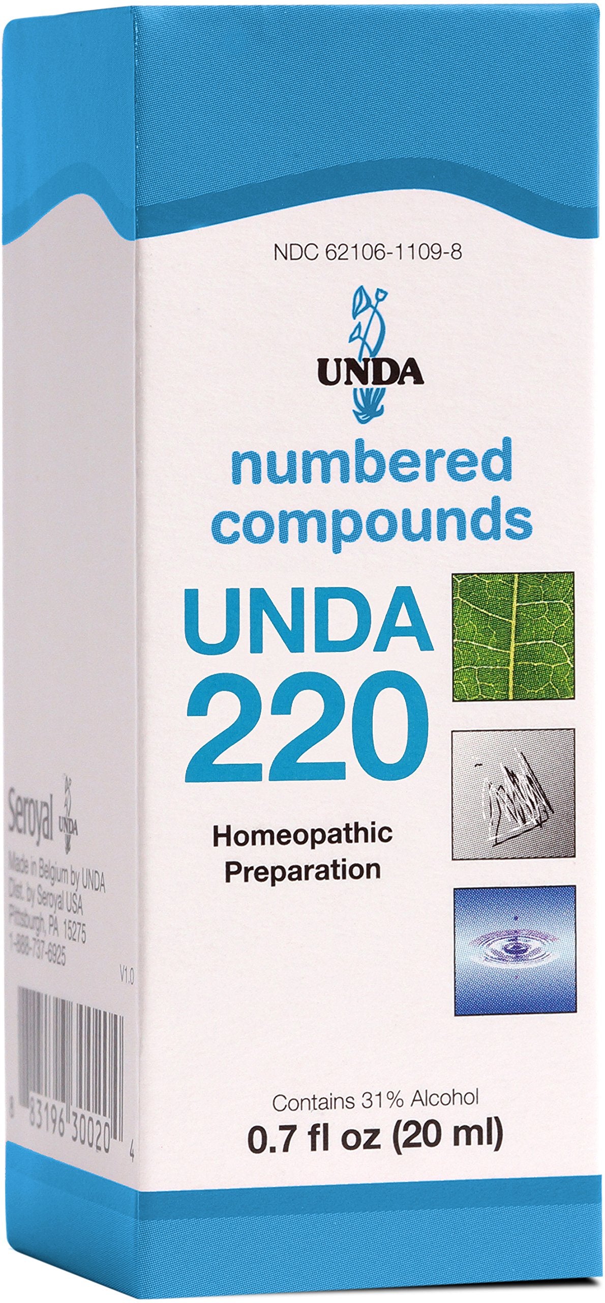 UNDA 220 Compuestos Numerados: botella muestra la formulación para apoyo general al bienestar