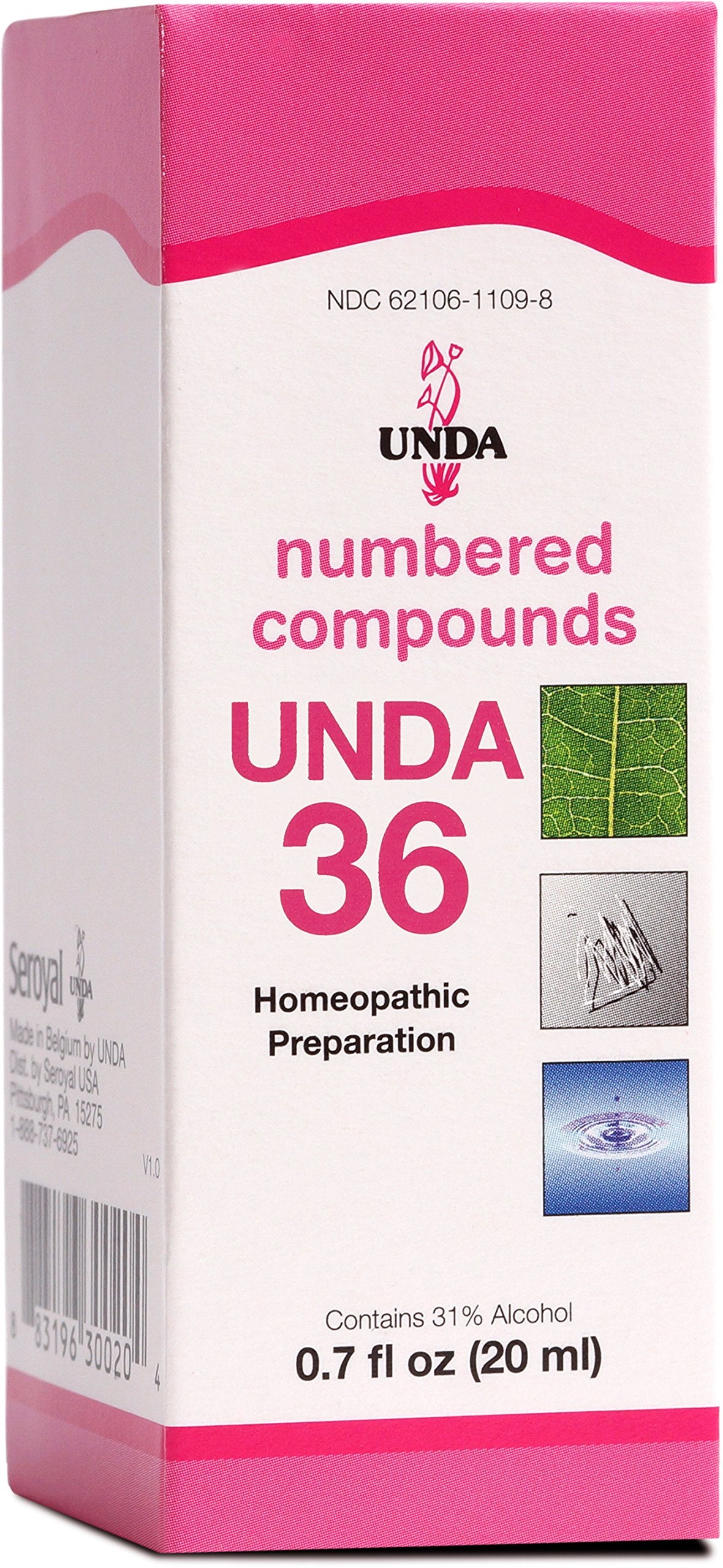 UNDA 36 compuestos numerados, botella de 20 ml, uso diario práctico para bienestar general.