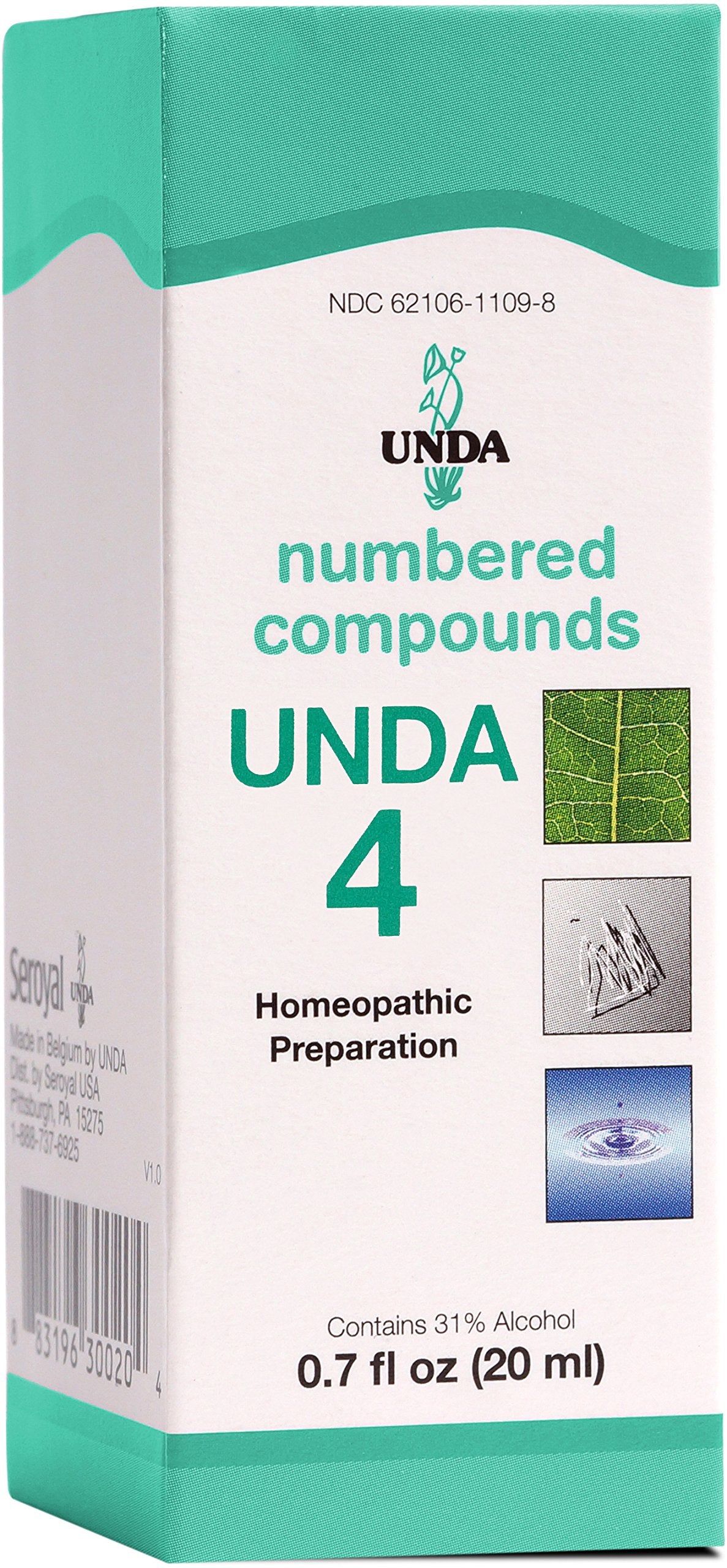 UNDA 4 Compuestos Numerados – botella para uso diario de preparados homeopáticos.