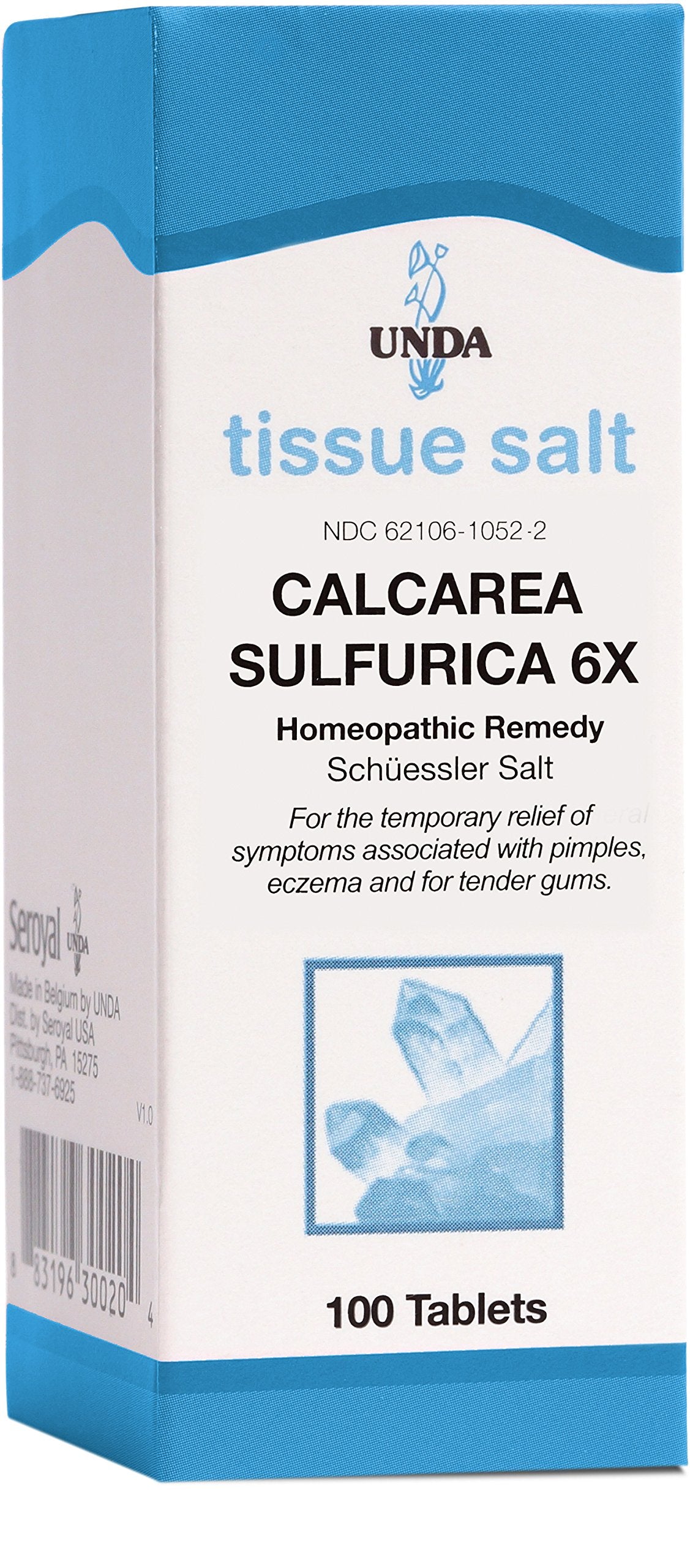 UNDA Calcarea Sulfurica 6X, tabletas, posible apoyo para irritaciones cutáneas leves.