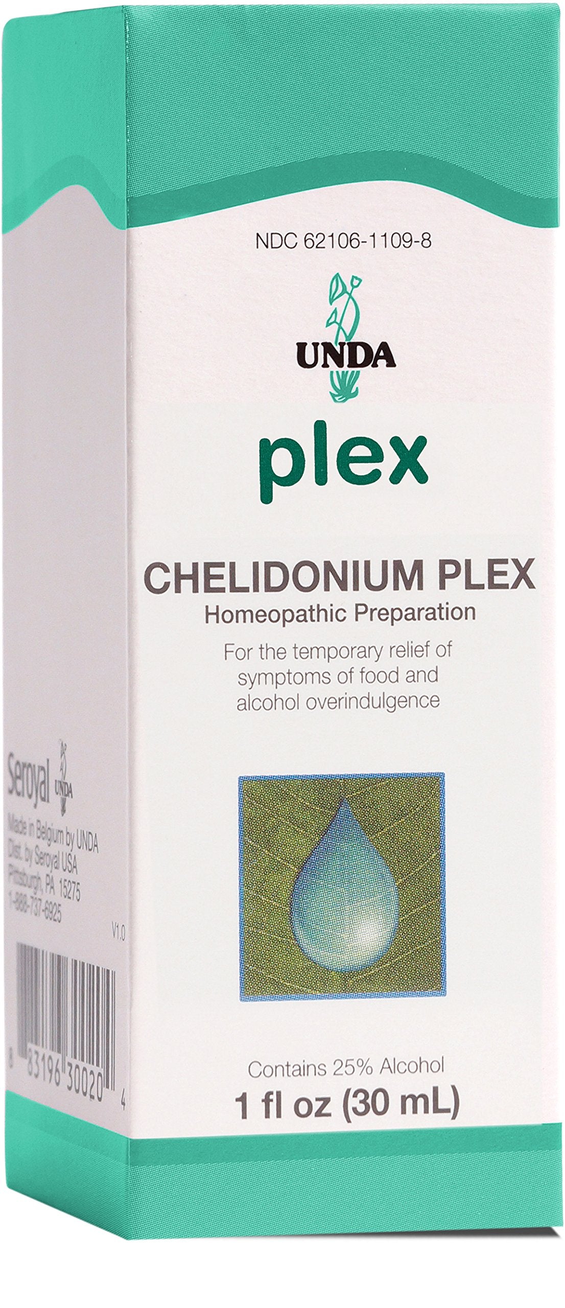 UNDA Chelidonium Plex en botella para apoyo digestivo y bienestar general.