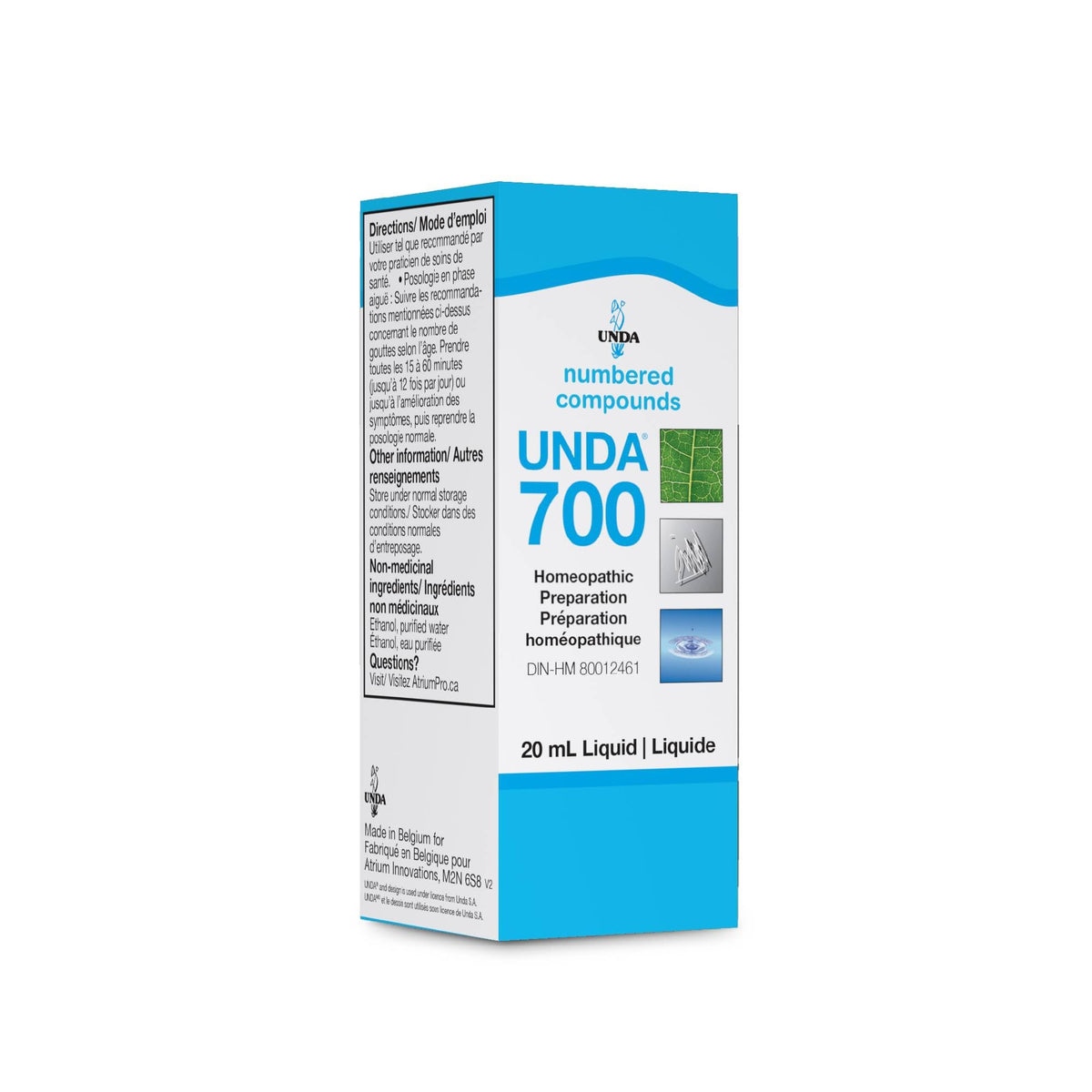 UNDA Compuestos Numerados, botella, posible apoyo al bienestar diario.