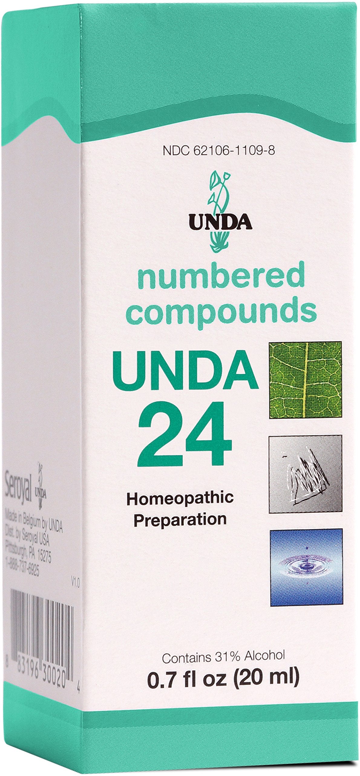 UNDA 24 Compuestos Numerados, botella visible para uso diario.