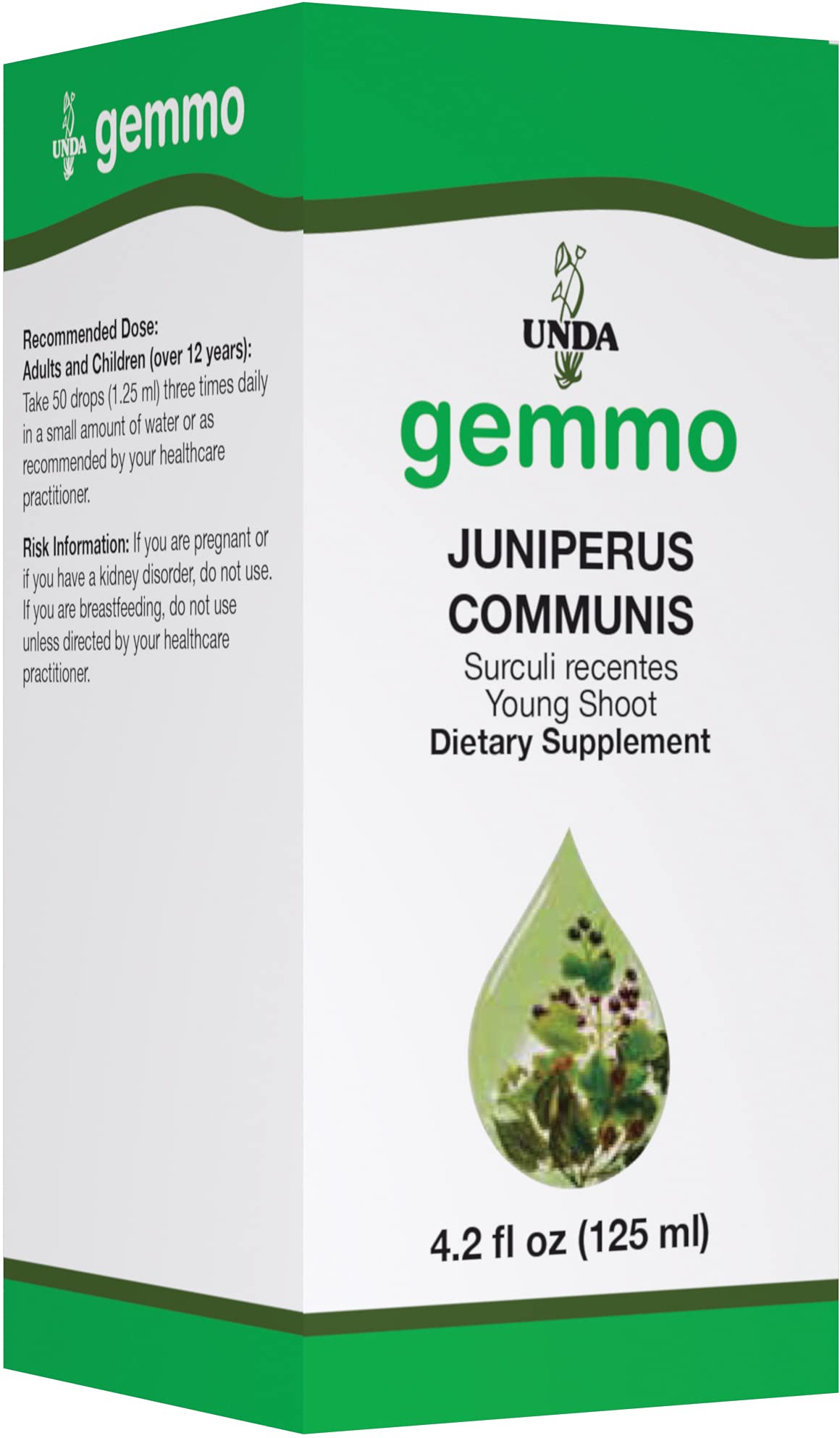 UNDA Gemmo Therapy Juniperus Communis, bote, drenaje bioterapéutico potencial.