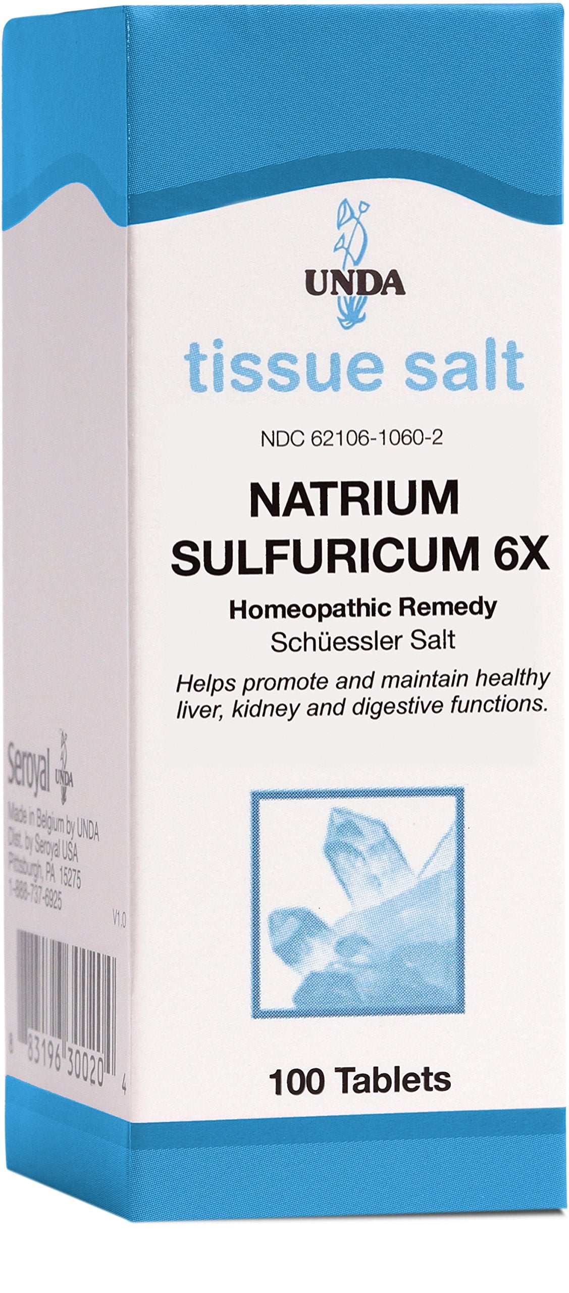 UNDA Natrium Sulfuricum 6X: tabletas en frasco para uso ocasional de molestias digestivas.