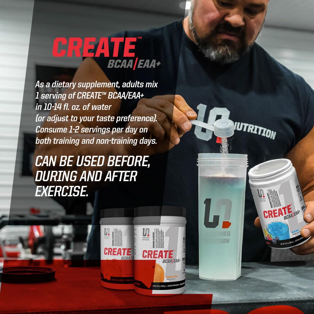 Undefined Nutrition Create sabor naranja cítrica, envase visible y experiencia de sabor suave