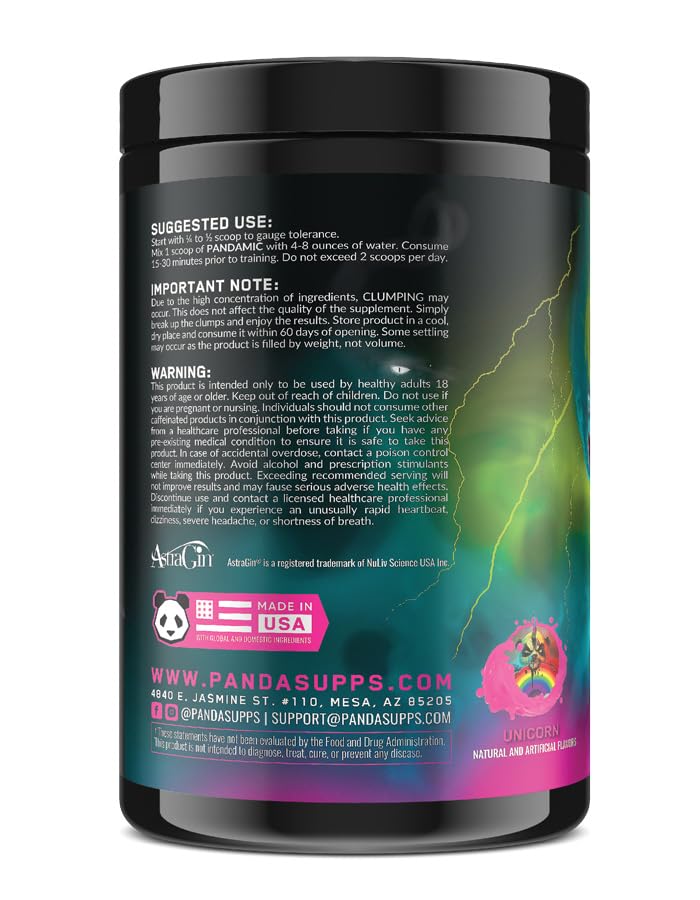 Etiqueta lateral de Panda Supps Pandamic detalles de ingredientes