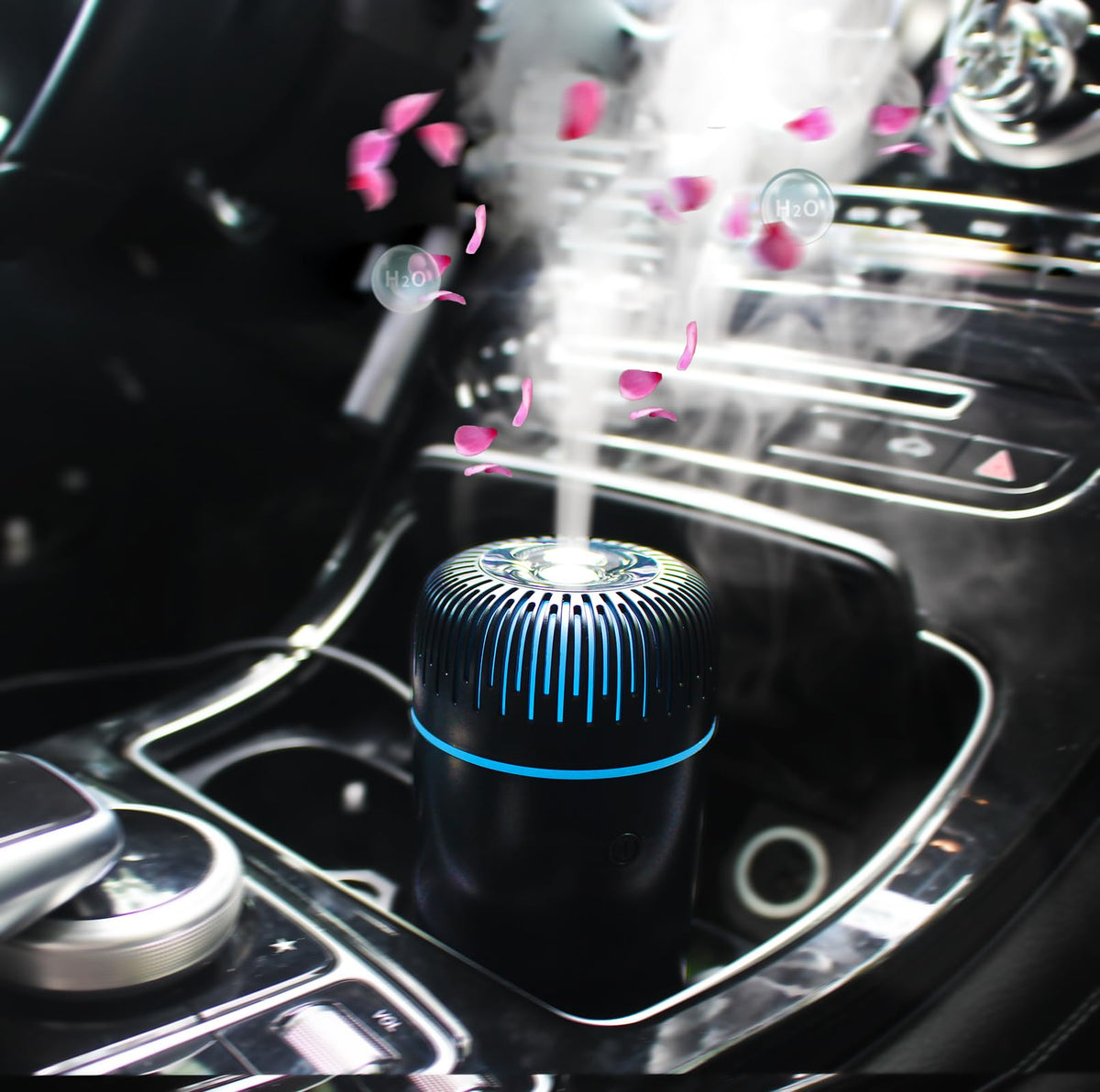 Difusor Unee para coche con diseño compacto, ideal para aromaterapia en viajes.
