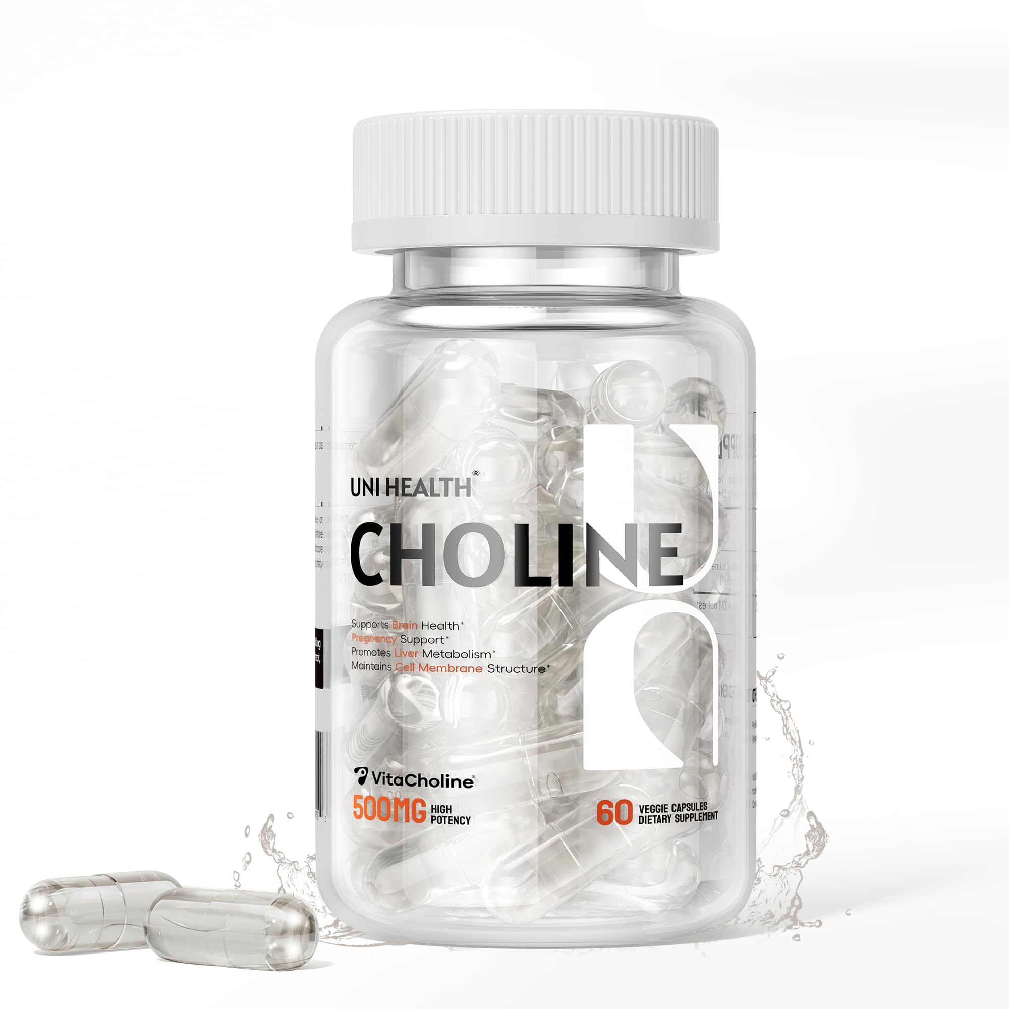 UniHealth Colina 500 mg, cápsula líquida vegetal, absorción rápida y claridad mental.
