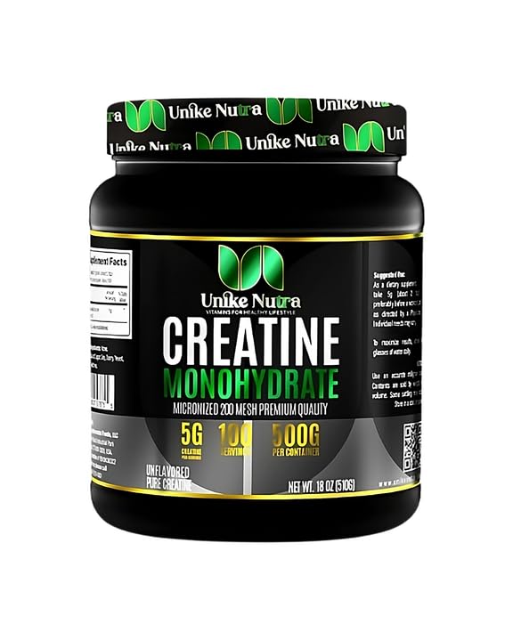 Unike Nutra creatina monohidrato apta para vegetarianos sin OGM y gluten