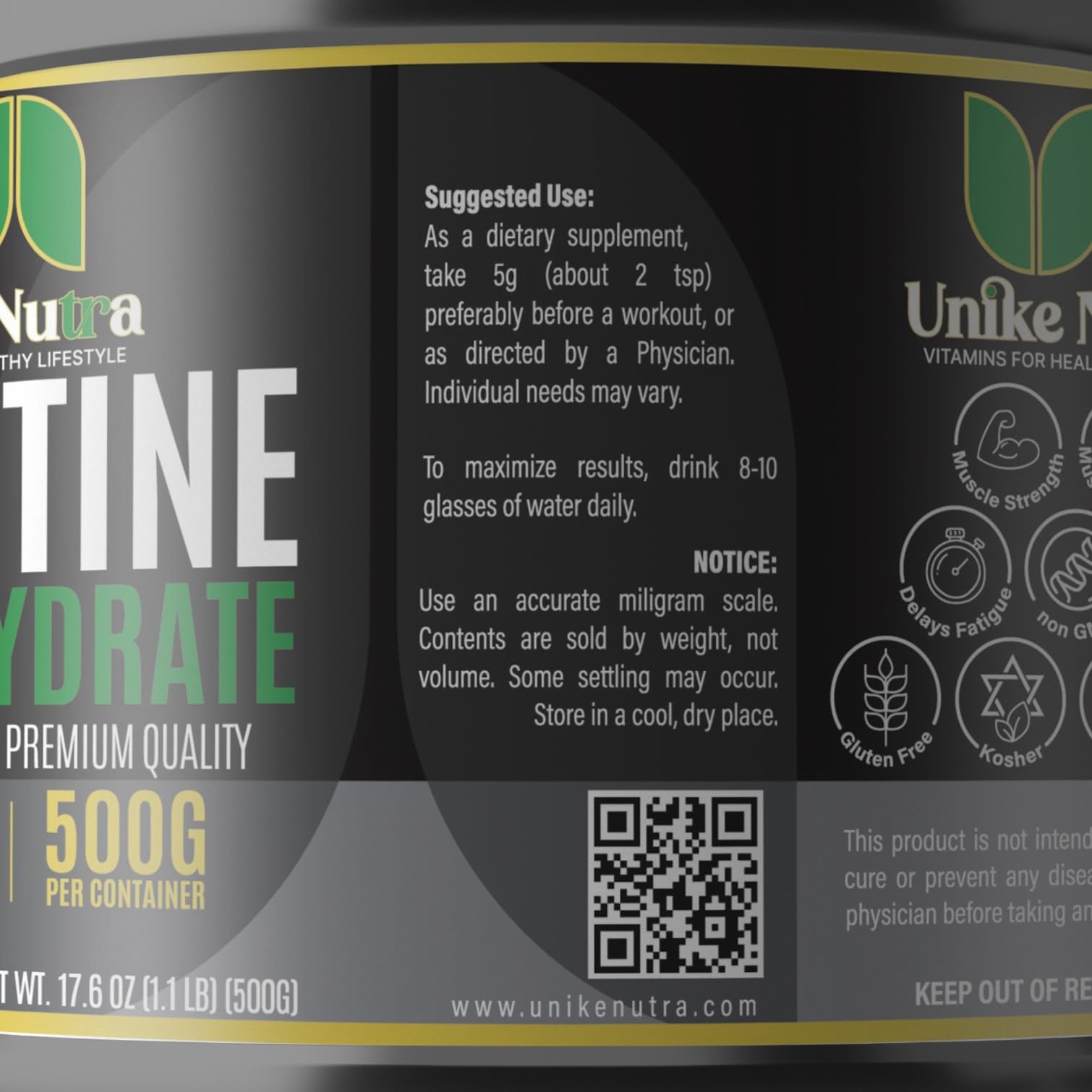 Unike Nutra creatina monohidrato apoya crecimiento muscular con entrenamiento sostenido