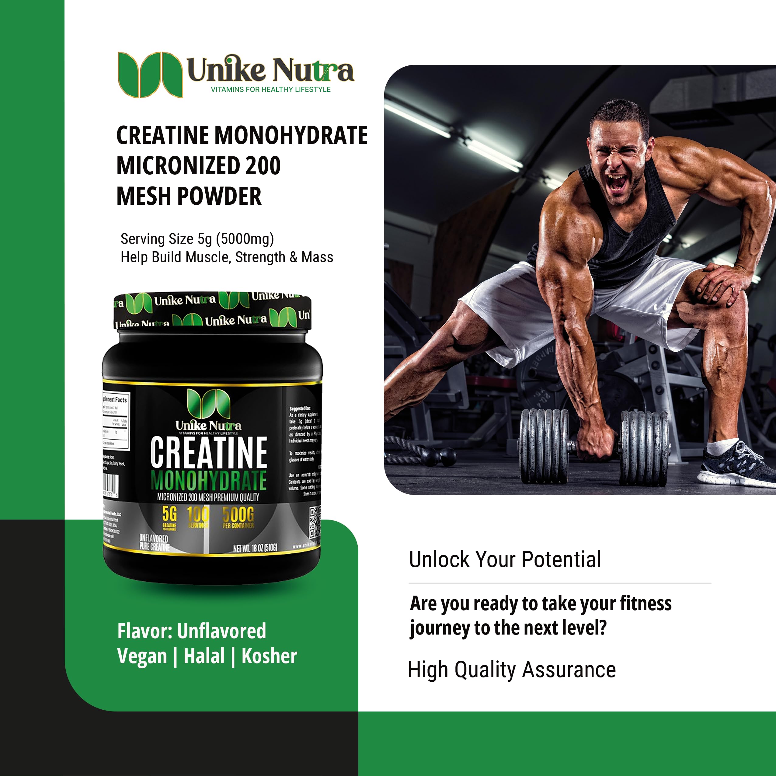 La creatina de Unike Nutra potencia energía para entrenamientos intensos y rendimiento