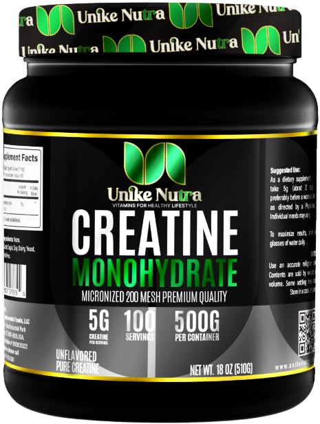 Unike Nutra creatina monohidrato pura en presentación 500 g para energía en entrenamientos