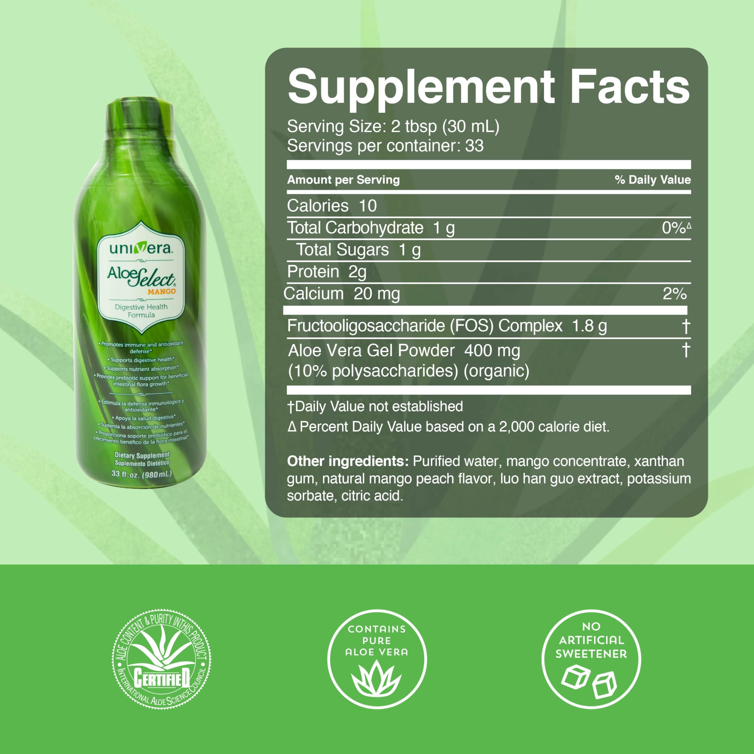Tapa segura que conserva la frescura de Univera Aloe Select Mango.