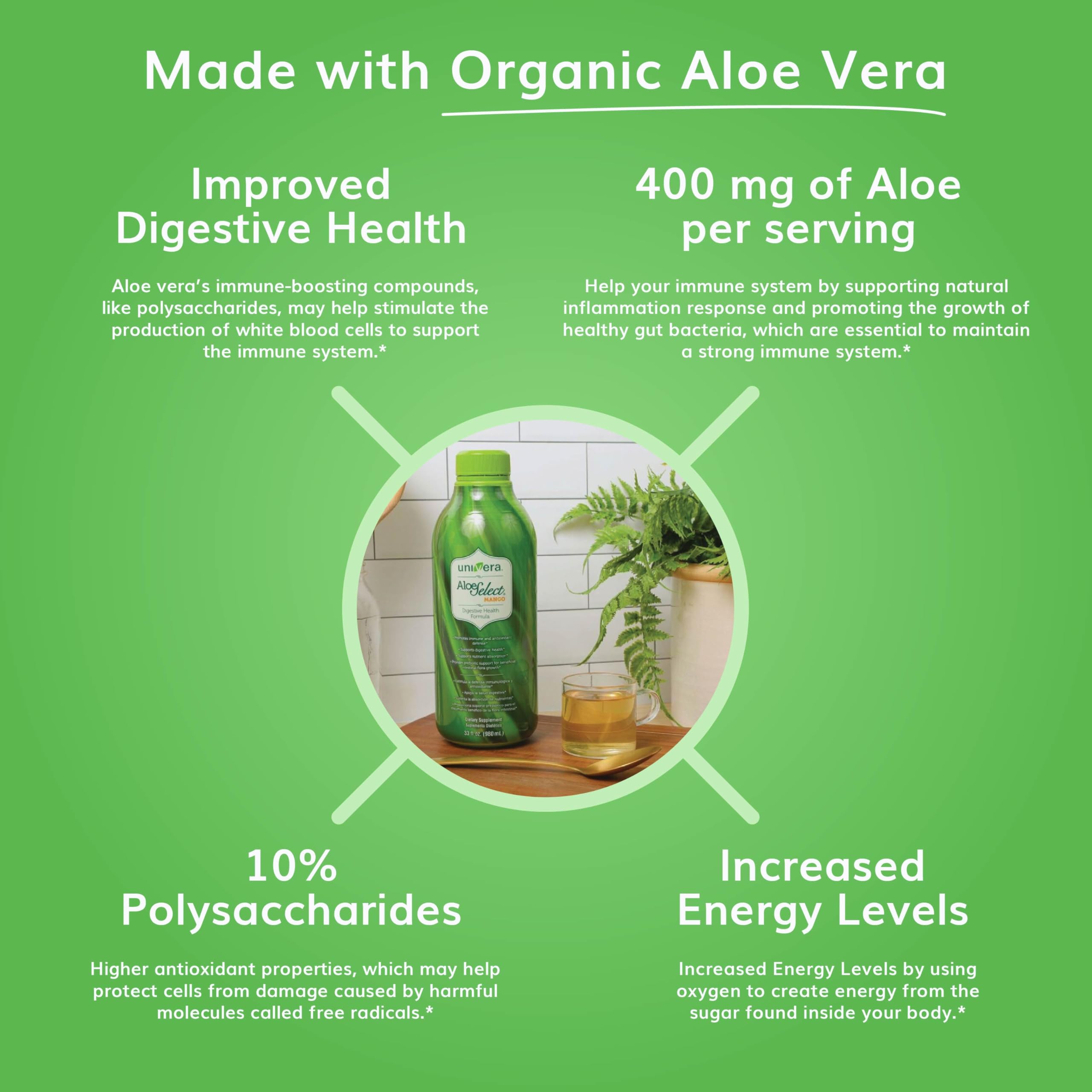 Vertido del jugo Univera Aloe Select Mango para consumo diario.