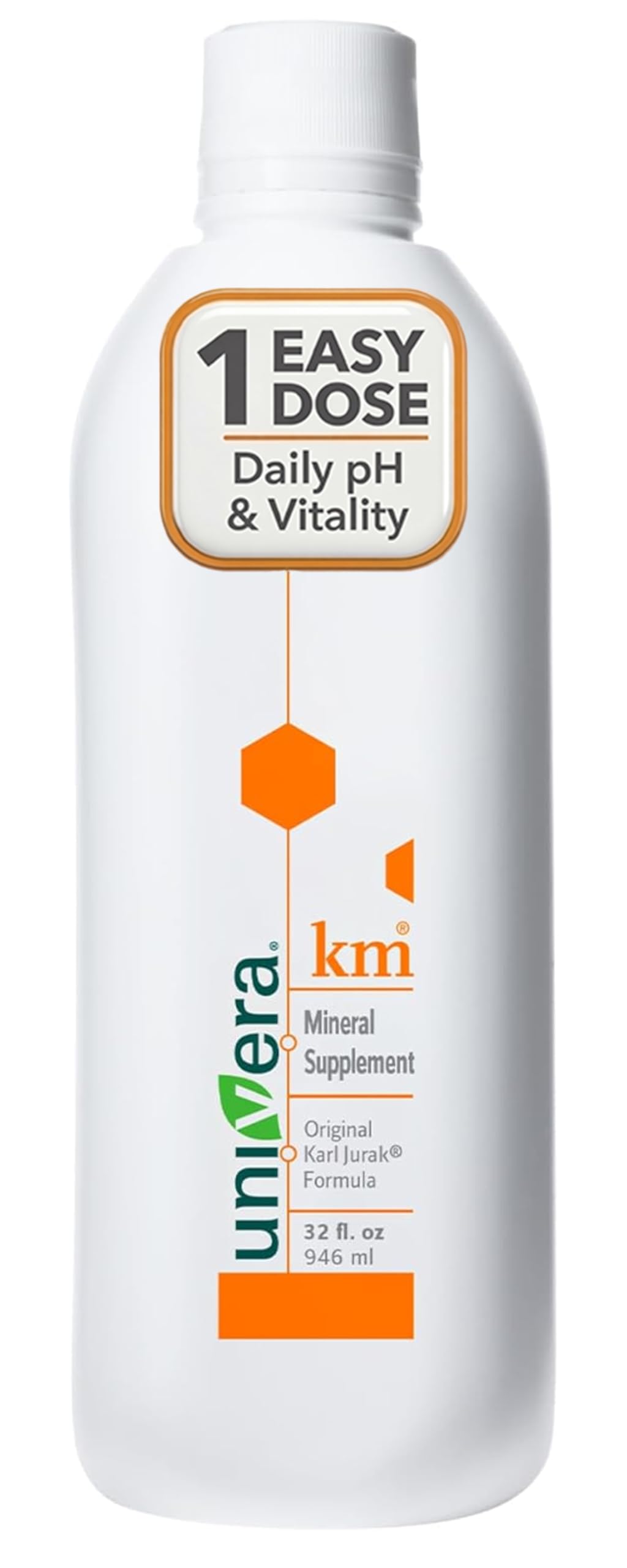 Univera km: potasio líquido para equilibrio diario y vertido fácil.