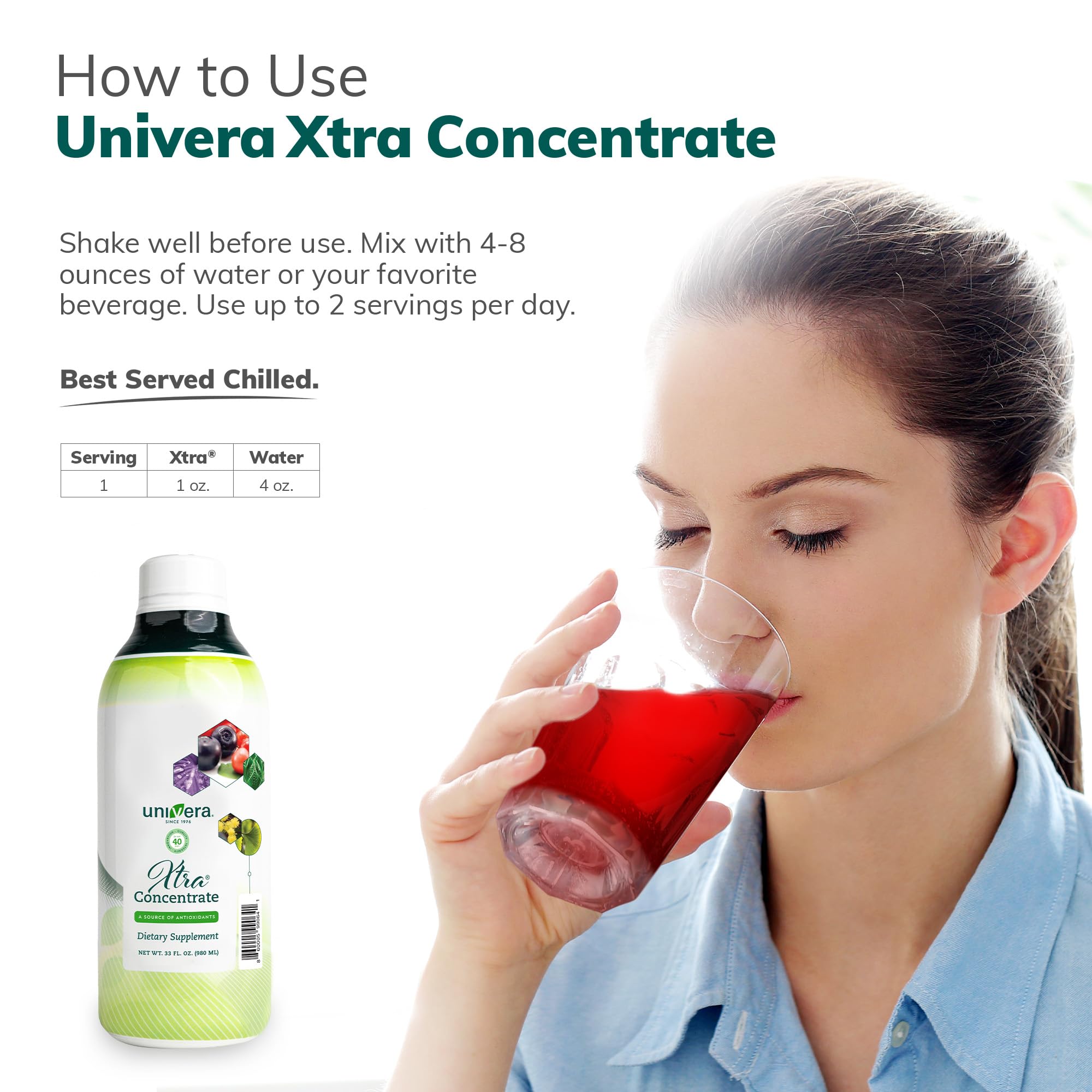 Univera Xtra Concentrate: ingredientes visibles para bienestar general.