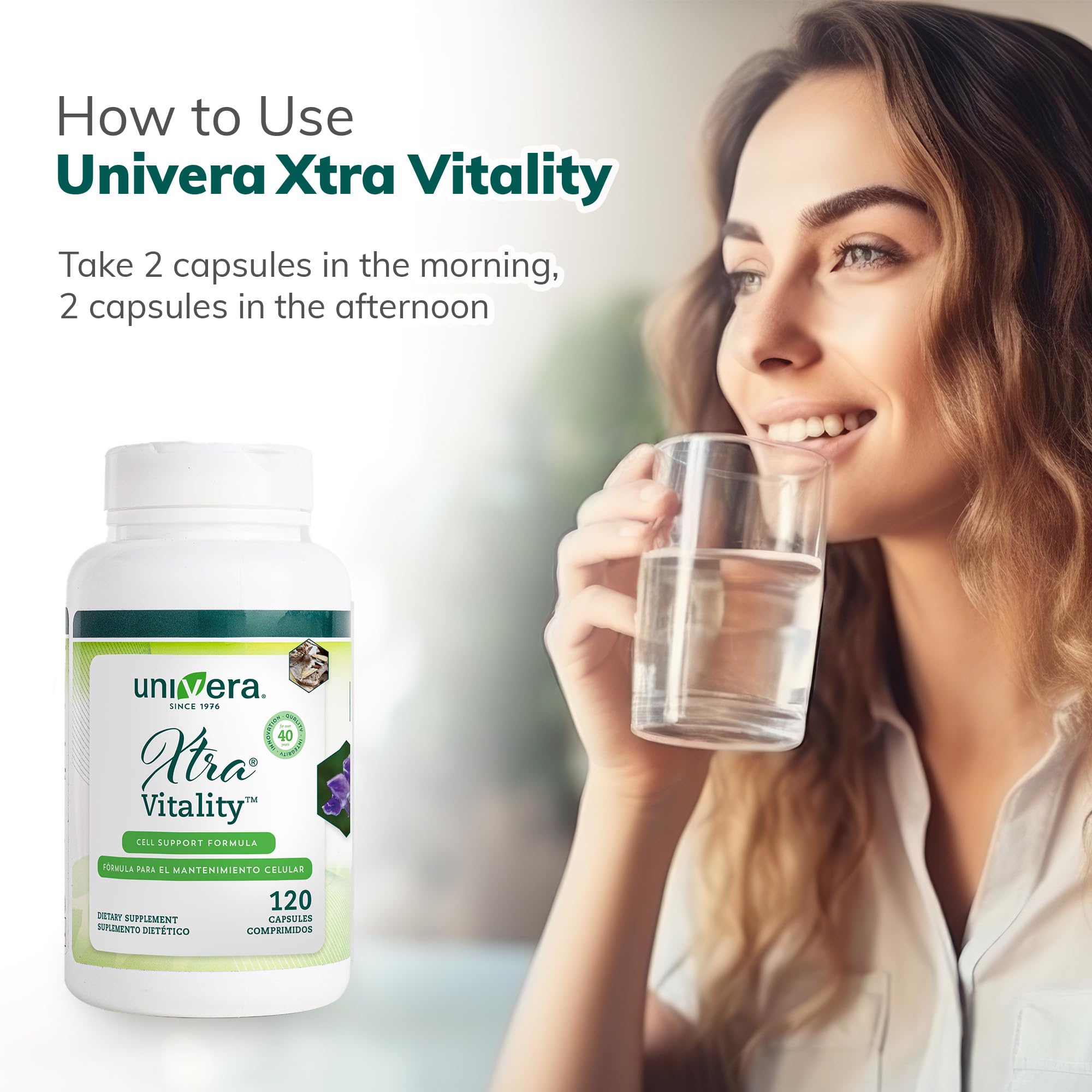 Ingredientes clave de Univera Xtra Vitality para apoyo diario.