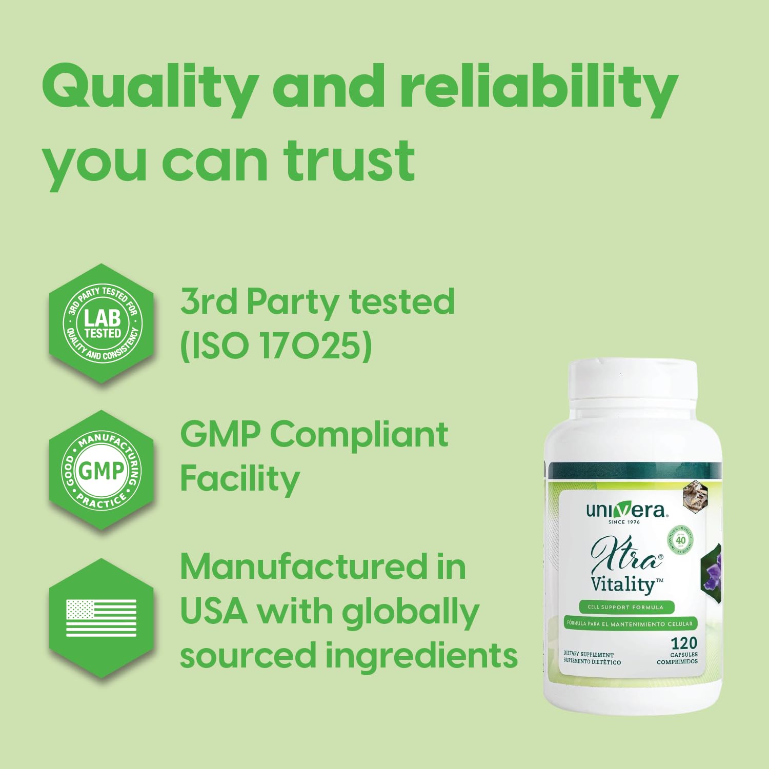 Paquete de Univera Xtra Vitality con etiqueta informativa.