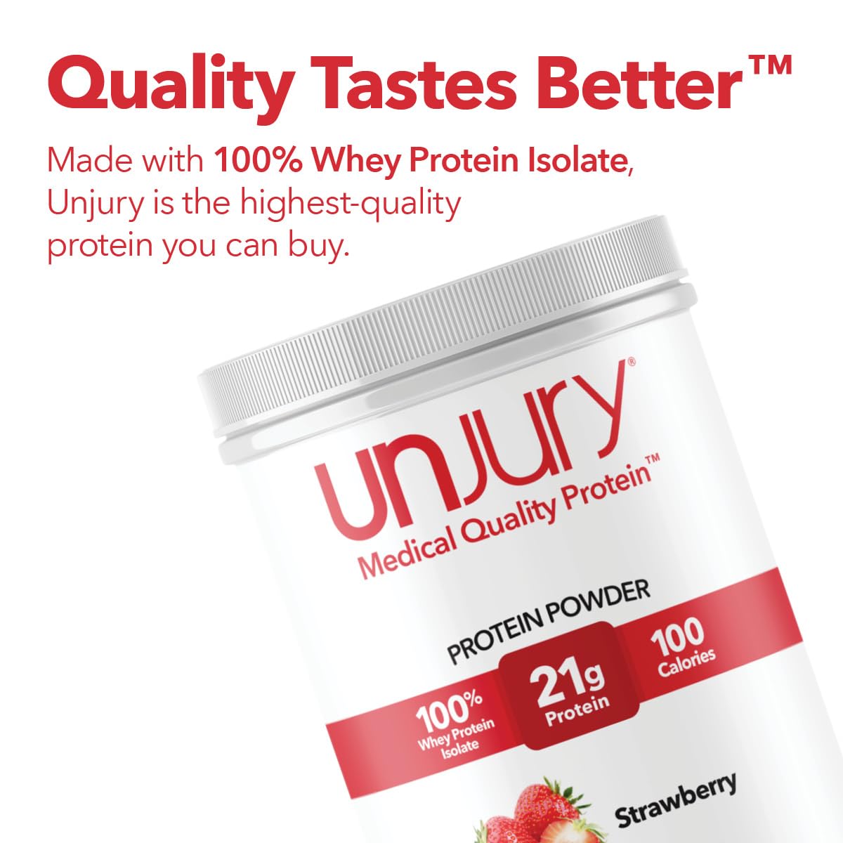 Unjury proteína de suero fresa, mezcla en vaso para un batido cremoso y suave.