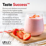 Unjury proteína de suero fresa, textura cremosa que potencia tus recetas de batido.