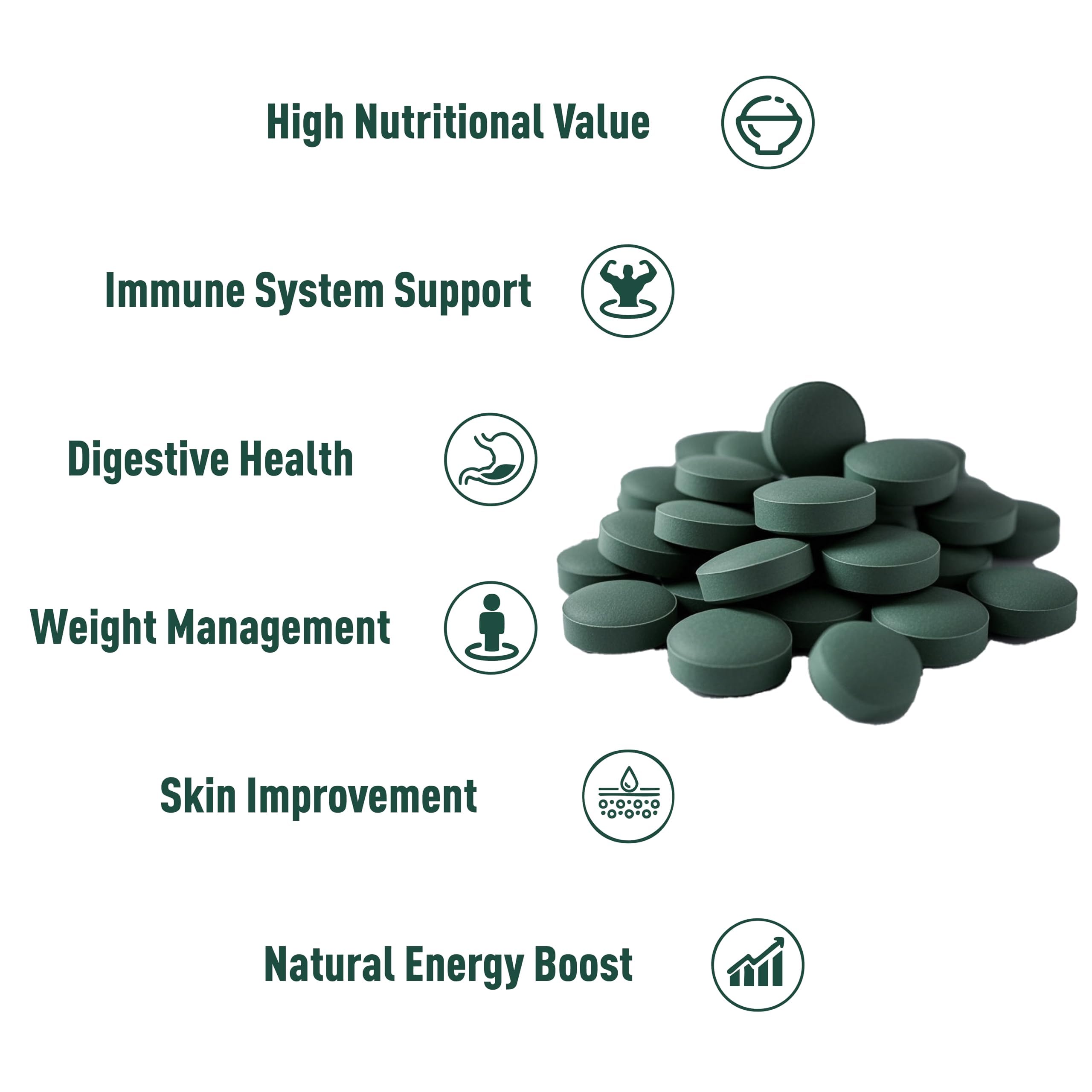 UNLEASH'D ORGANIC Espirulina Tabletas, primer plano de pastillas, fácil integración diaria