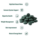 UNLEASH'D ORGANIC Espirulina Tabletas, primer plano de pastillas, fácil integración diaria