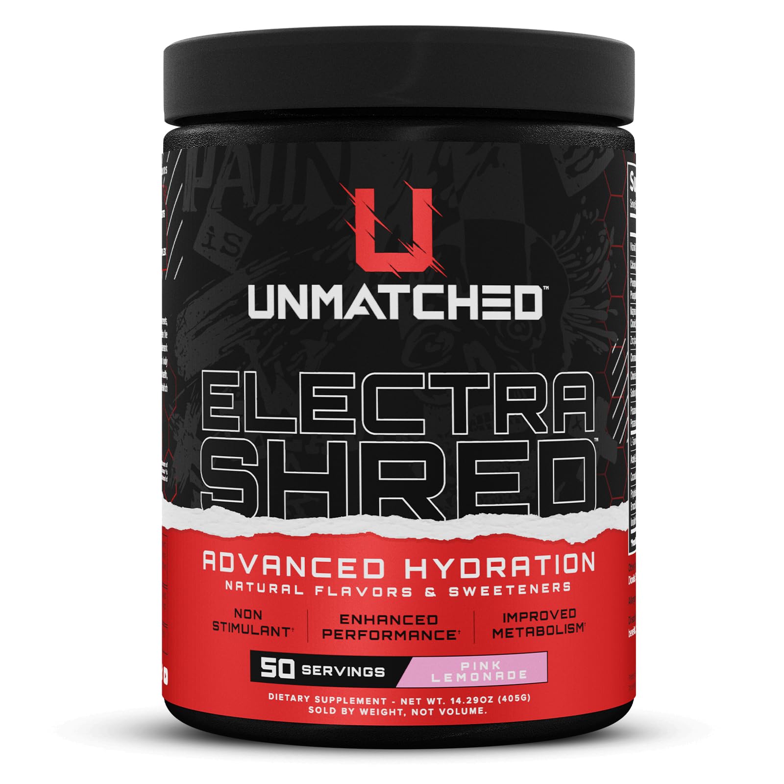 ElectraShred de Unmatched, polvo de hidratación avanzada para sesiones de entrenamiento.