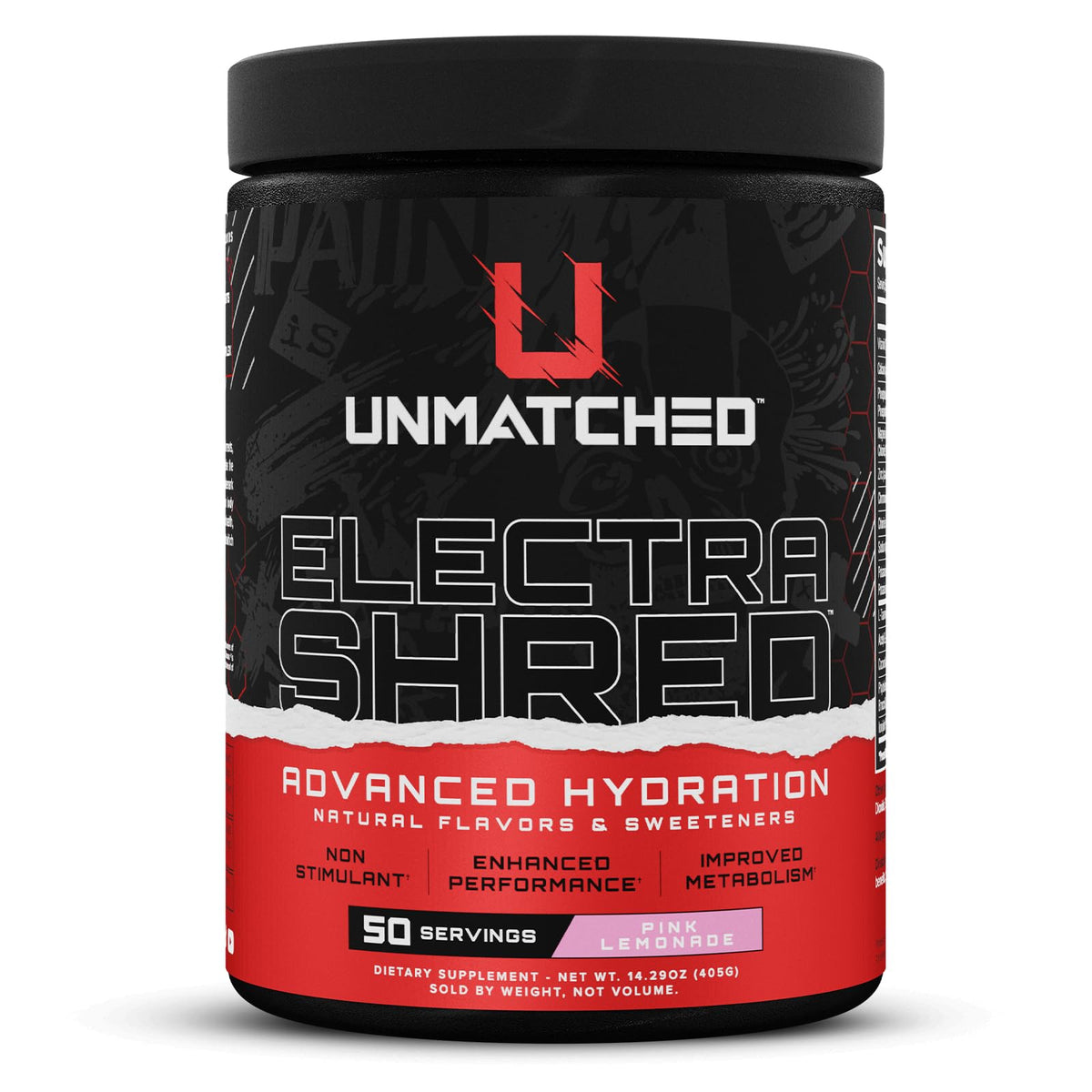 ElectraShred de Unmatched, polvo de hidratación avanzada para sesiones de entrenamiento.