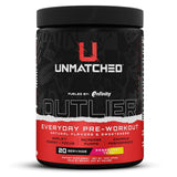 Unmatched Outlier bote de polvo frambuesa yuzu para energía sostenida en entrenamientos.