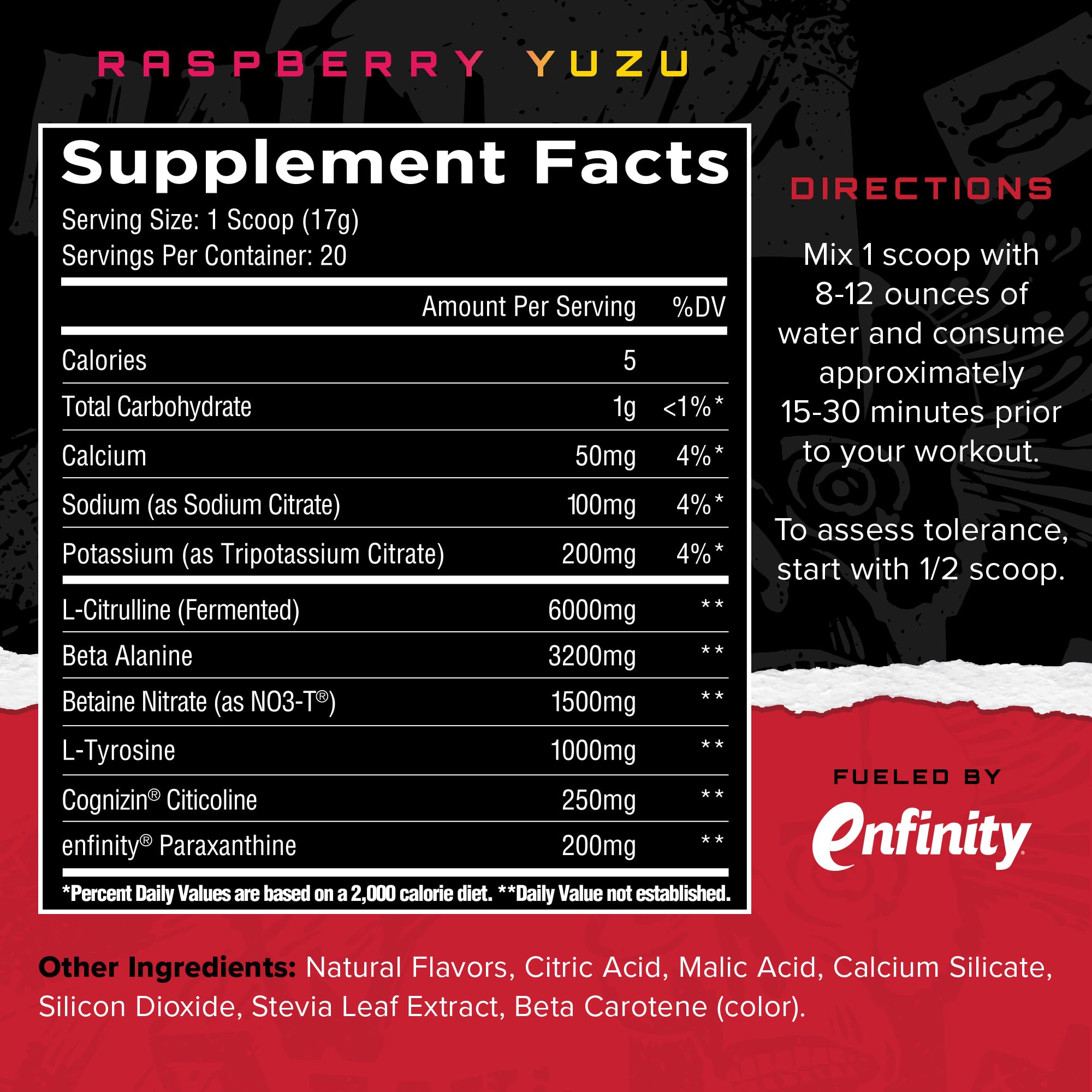 Etiqueta de Unmatched Outlier frambuesa yuzu con información de sabor y uso.