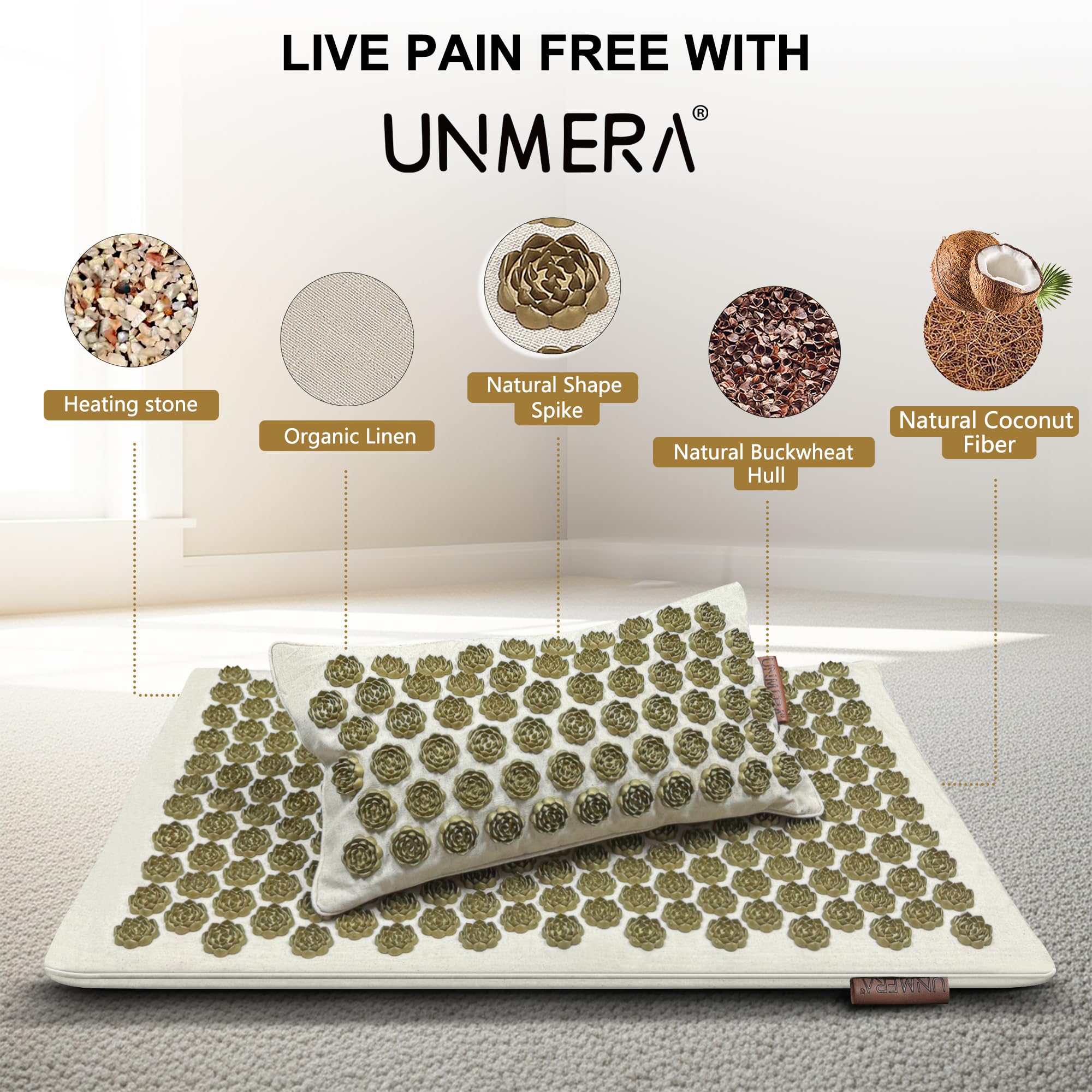 UNMERA funda de lujo y relleno de coco, para comodidad sostenida.