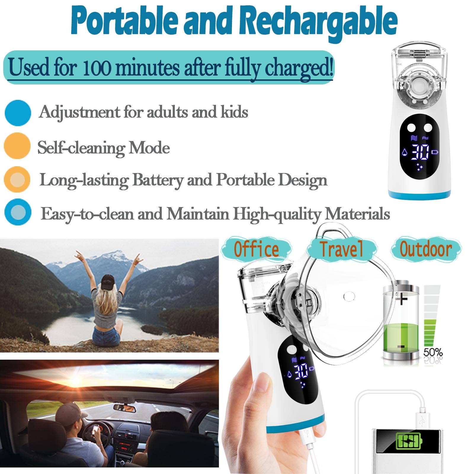 UNOSEKS nebulizador portátil con sistema de autolimpieza para mantenimiento sencillo