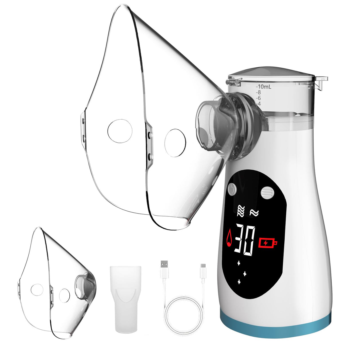 UNOSEKS nebulizador portátil con pantalla LCD para monitorizar la terapia en tiempo real