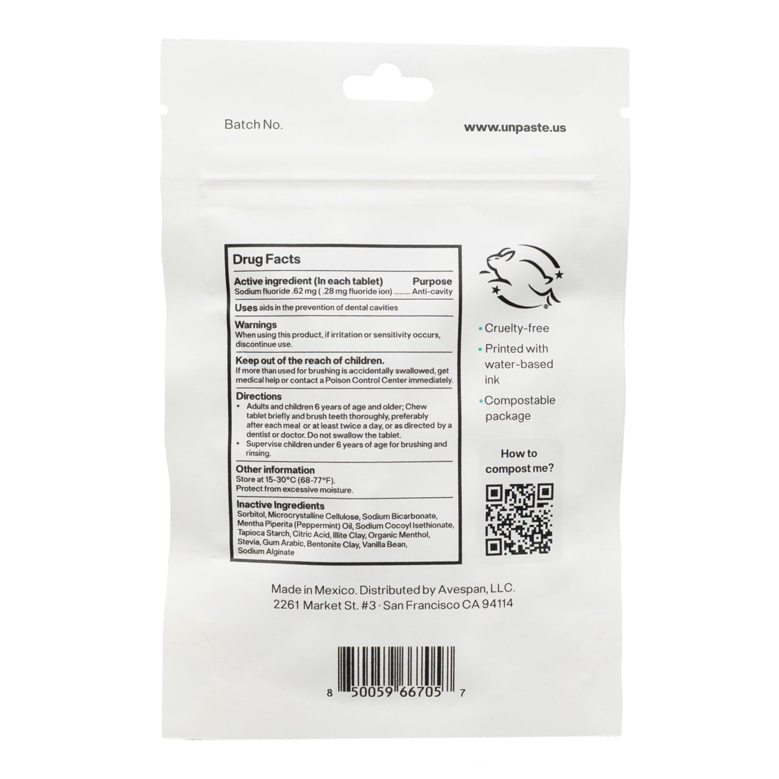 Unpaste tabletas menta vainilla en caja, sensación fresca para cepillado.