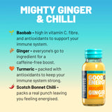 Unrooted Good Energy Shot, botella con chile, sabor picante para mantenerte enfocado.