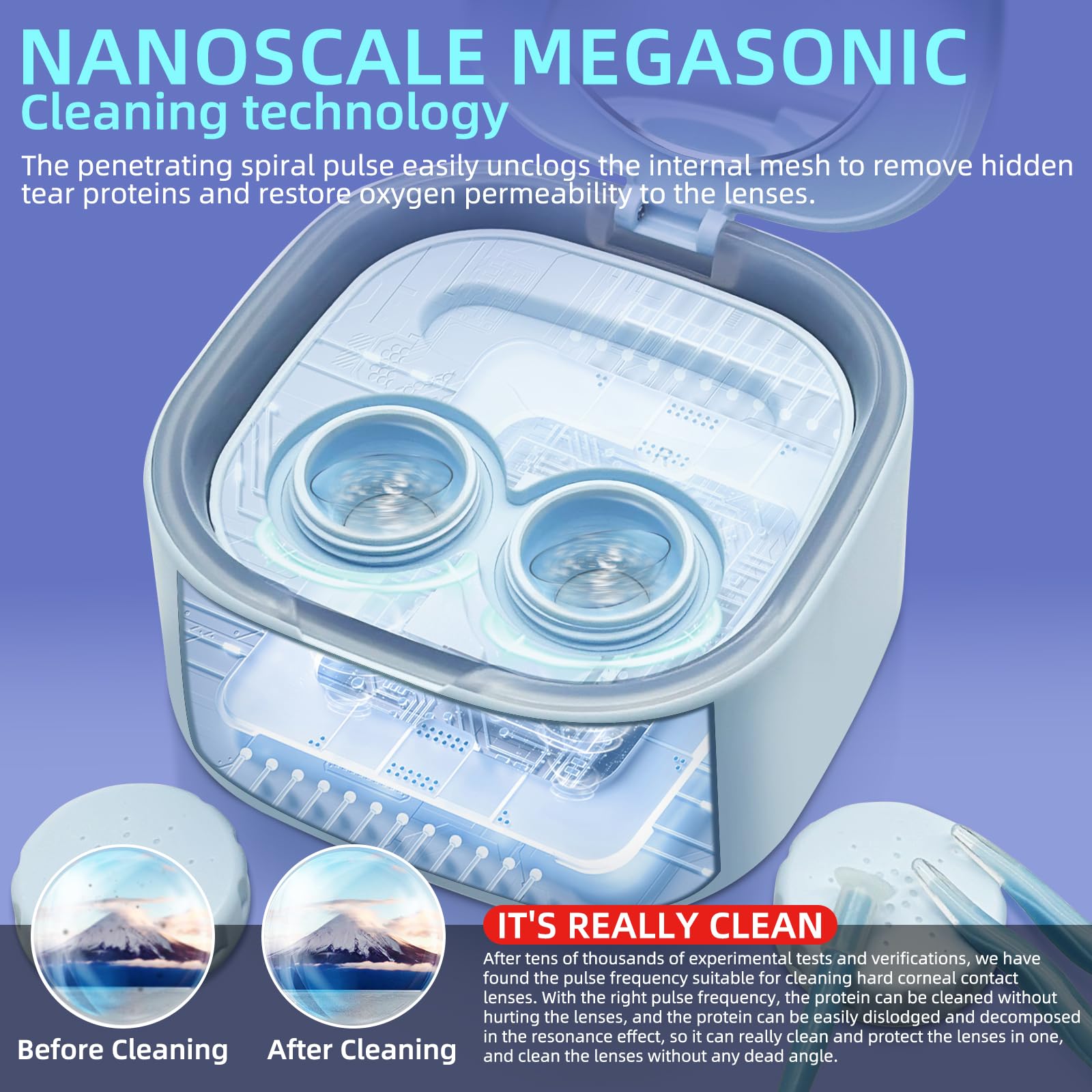 Pinzas especiales para manejo higiénico de lentes con UpaClaire Mega Sonic Cleaner.