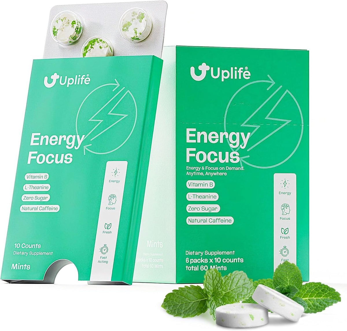 UPLIFE Energía y Enfoque Menta: paquete de chicles de menta para energía sostenible
