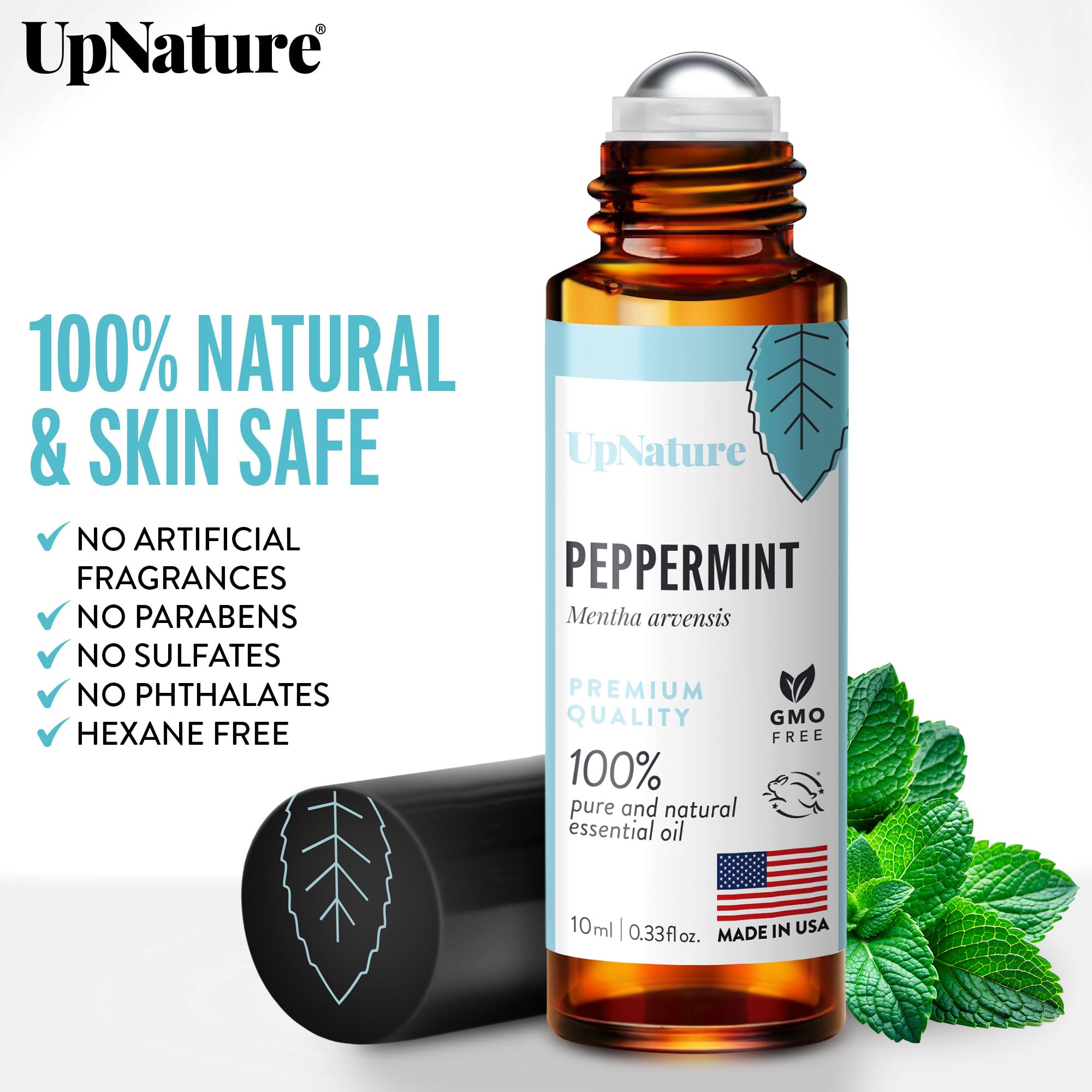 UpNature Aceite Esencial de Menta en Rodillo: aplicación en la muñeca para alivio rápido de malestar.