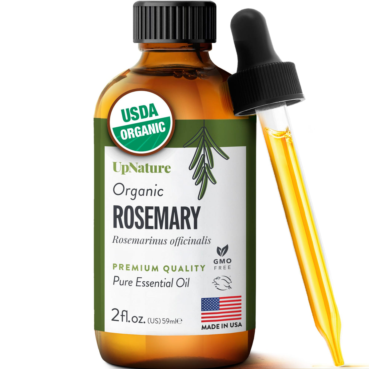 UpNature Aceite de Romero Orgánico en botella para uso diario.