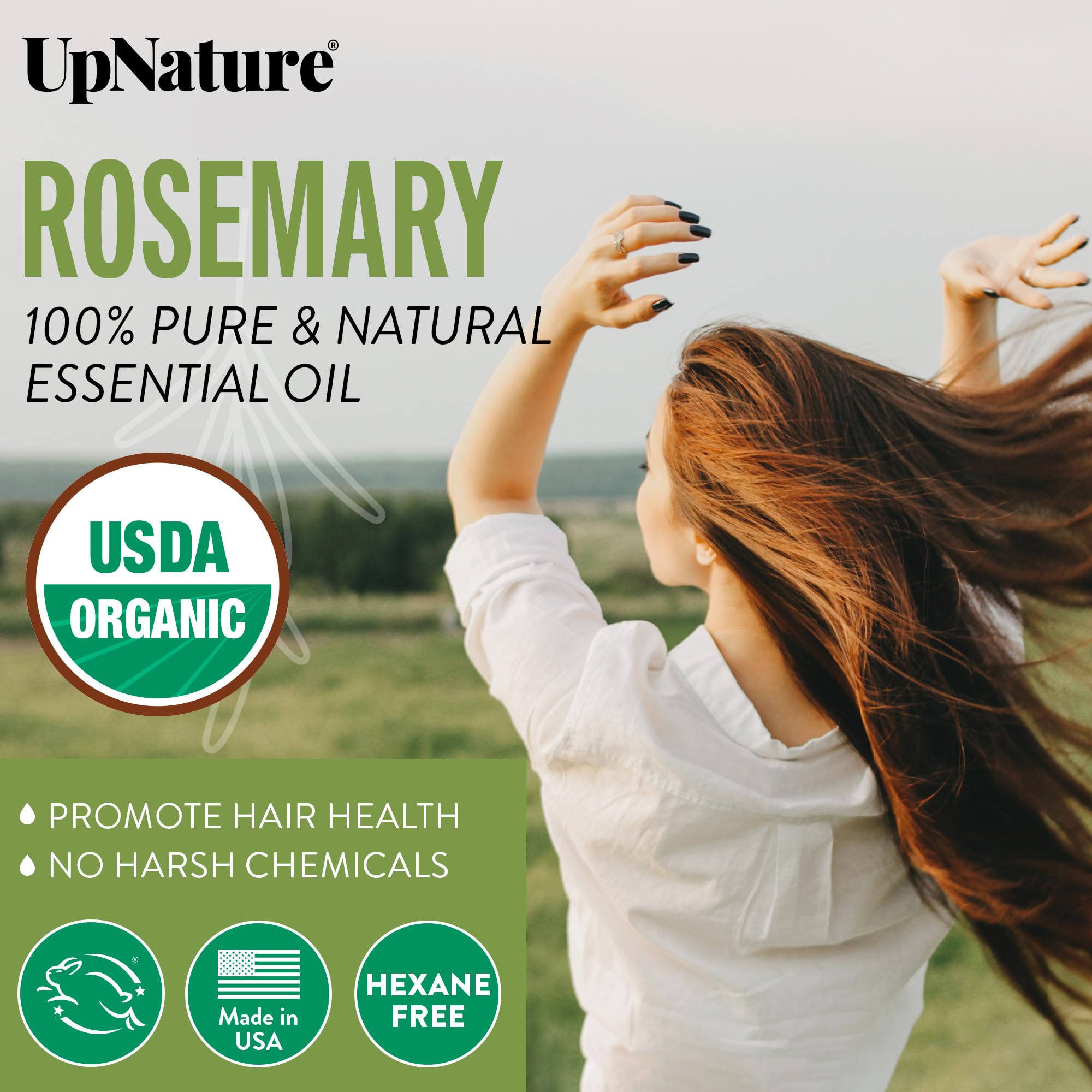 UpNature Aceite de Romero Orgánico con cuentagotas para aplicación precisa.