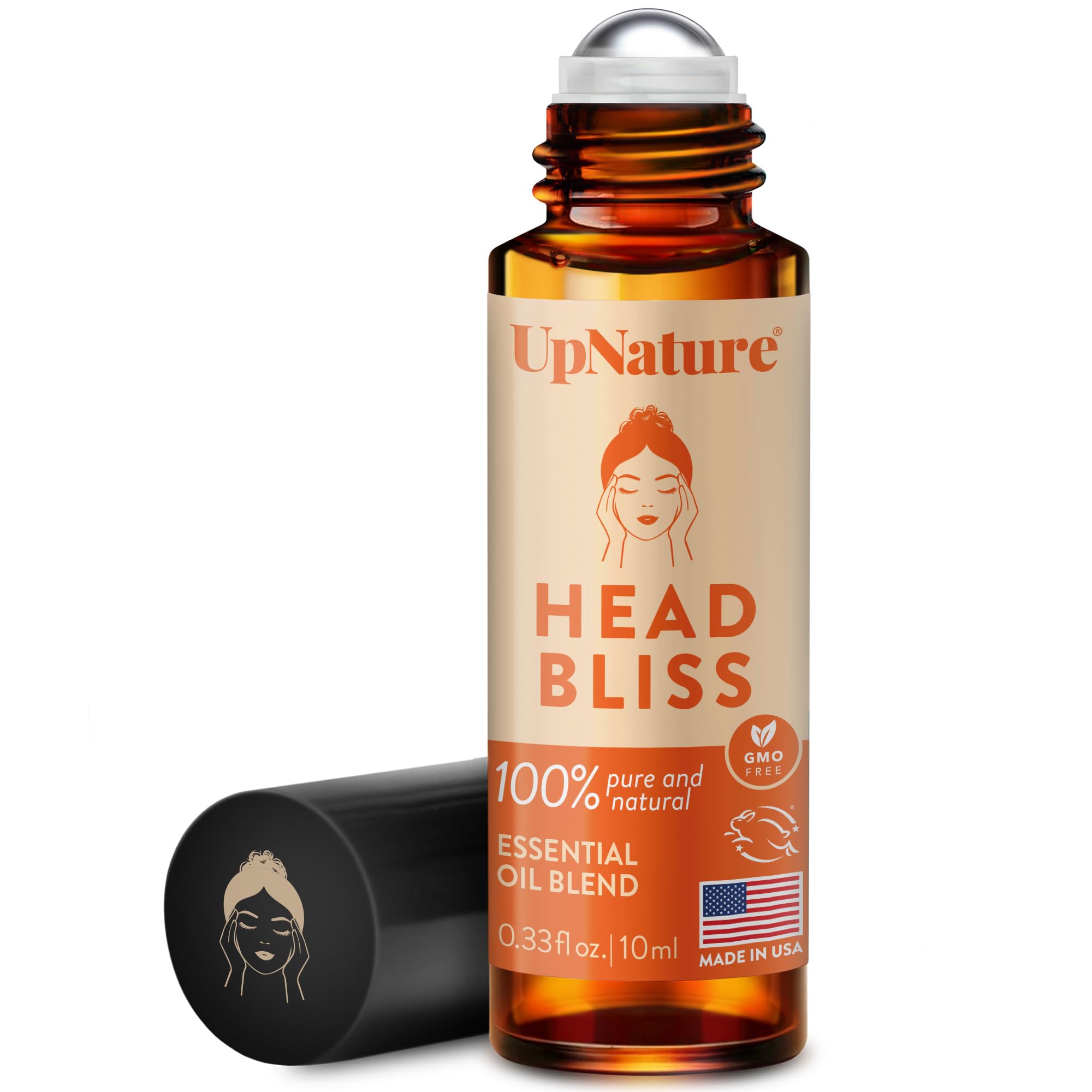 UpNature Head Bliss Roll-On aplicado en sienes para alivio rápido y sensación fresca.
