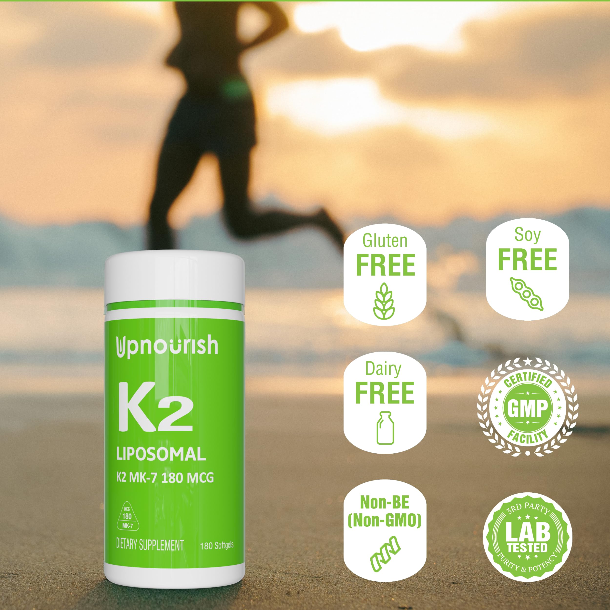 UpNourish envase práctico de 180 cápsulas K2 MK7